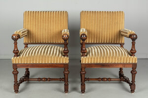 Pair of 19th C. French Louis XVI Style Walnut Fauteuils à la Reine
