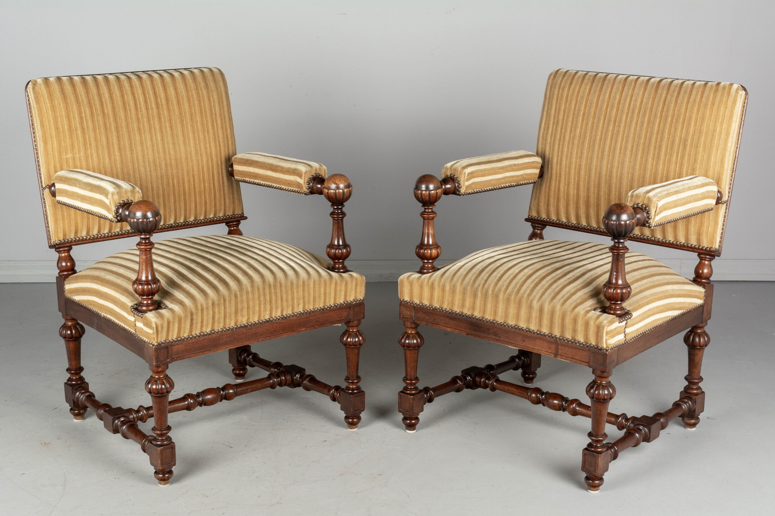 Antique Dining Chairs Louis XVI French Walnut Wood Cane Rattan 1900