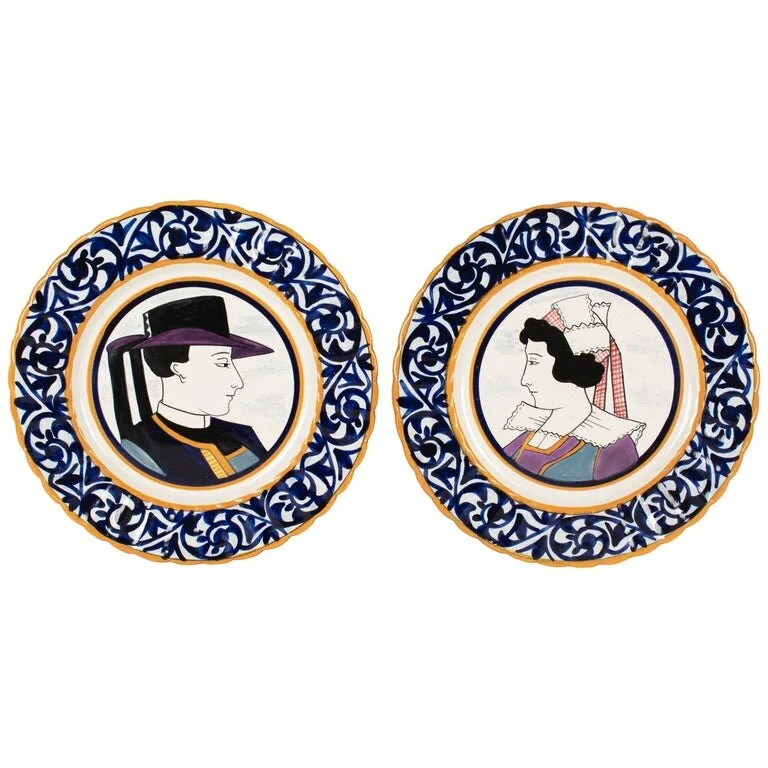 Pair of Henriot Quimper Faience Plates
