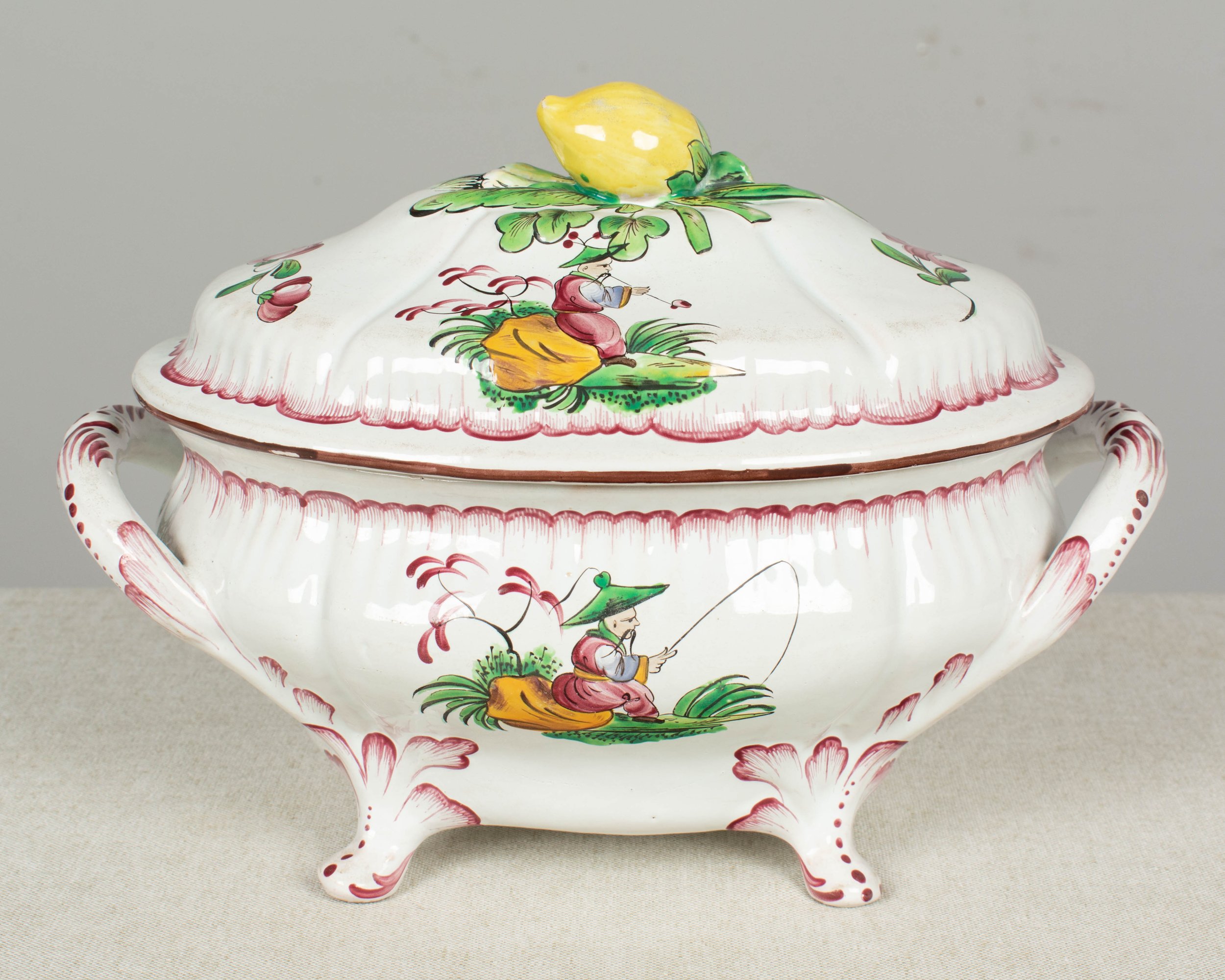 French Hand-Painted Faience Soup Tureen