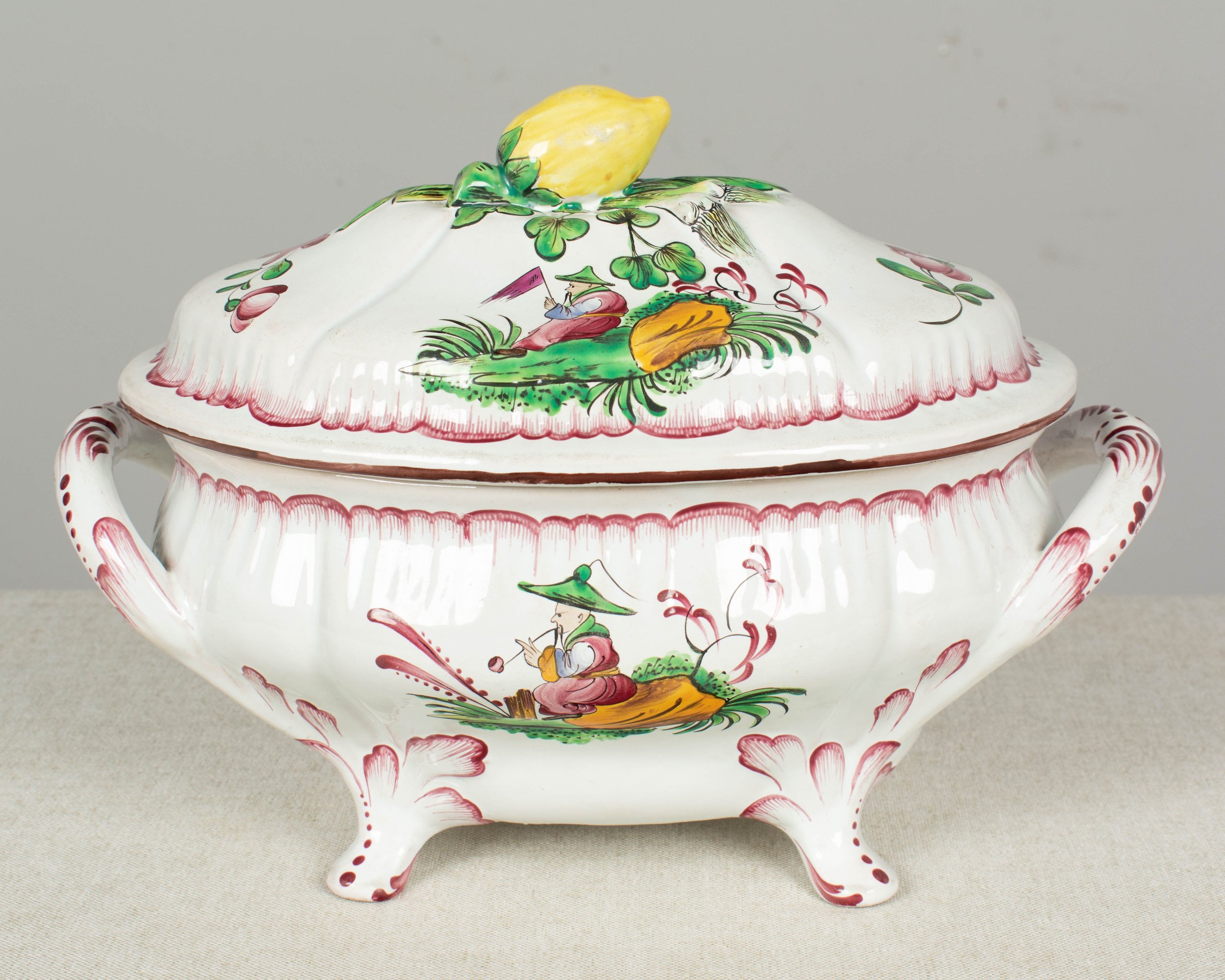 French Hand-Painted Faience Soup Tureen