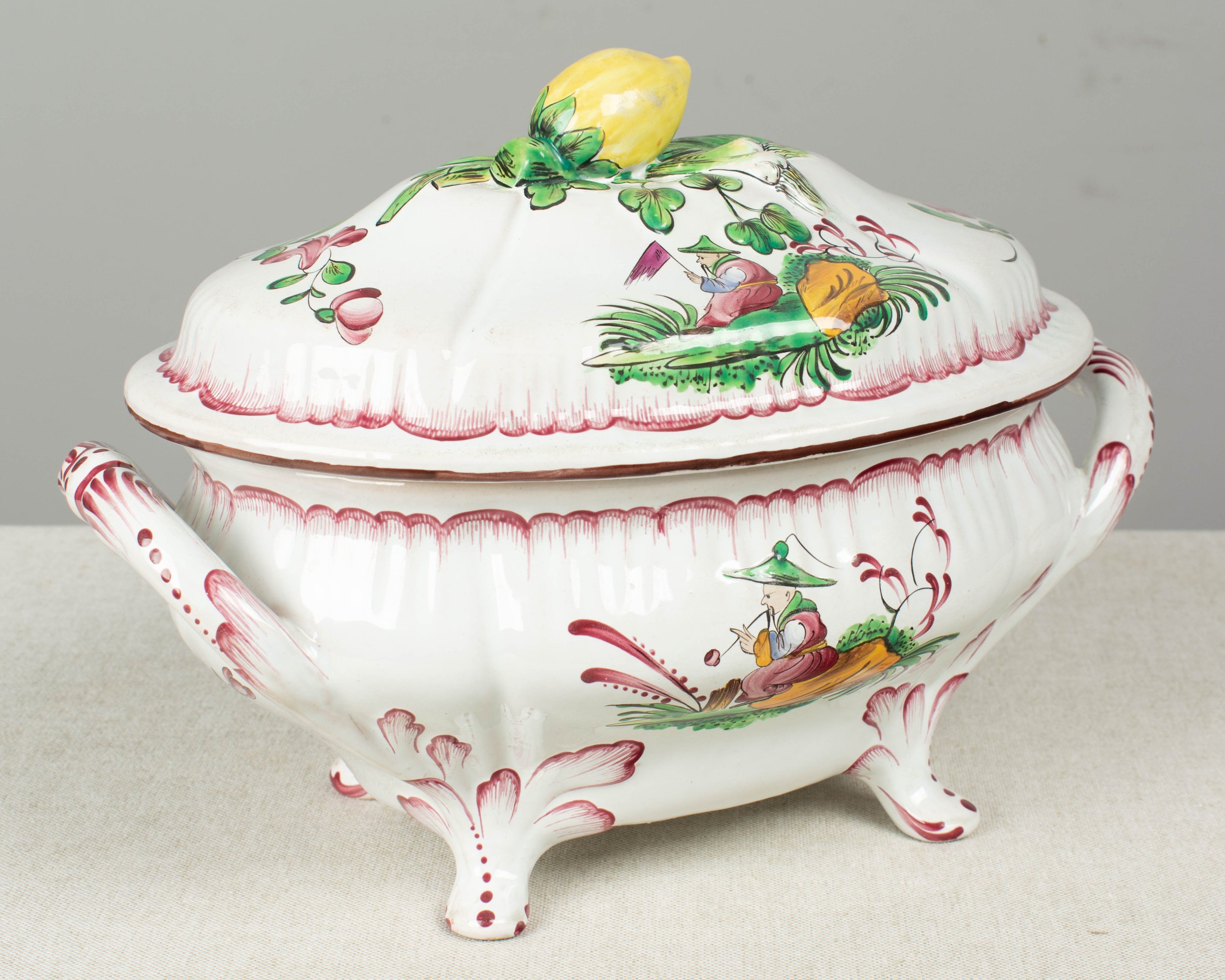 French Hand-Painted Faience Soup Tureen