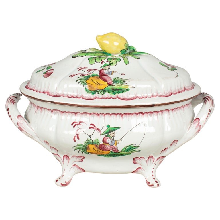 French Hand-Painted Faience Soup Tureen