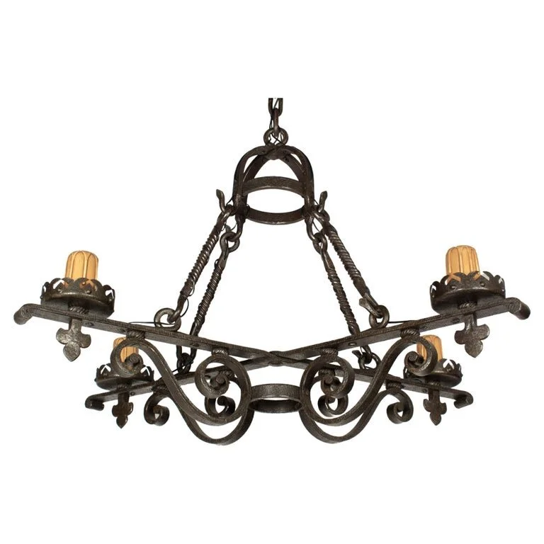 French Art Deco Wrought Iron Chandelier