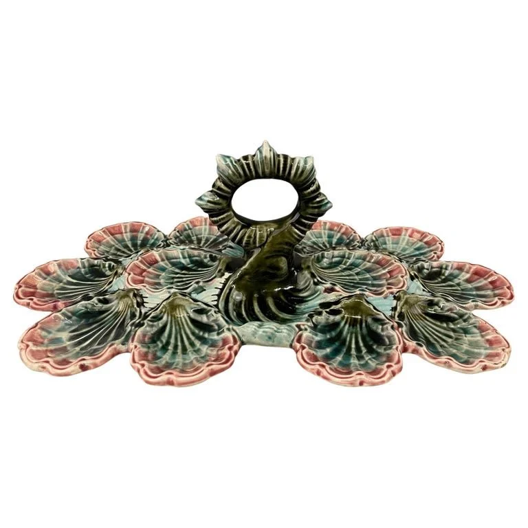 20th c. English Majolica Oyster Platter