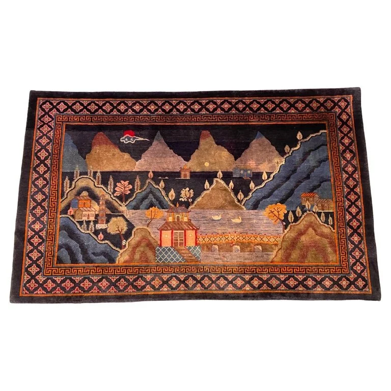 Chinese Art Deco Baotou Pictorial Landscape Rug