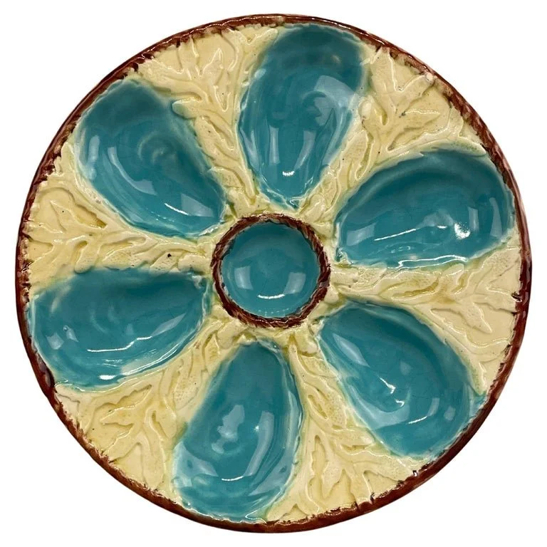 19th c.  English Majolica  Seaweed Oyster Plate, S. Fielding & Co.