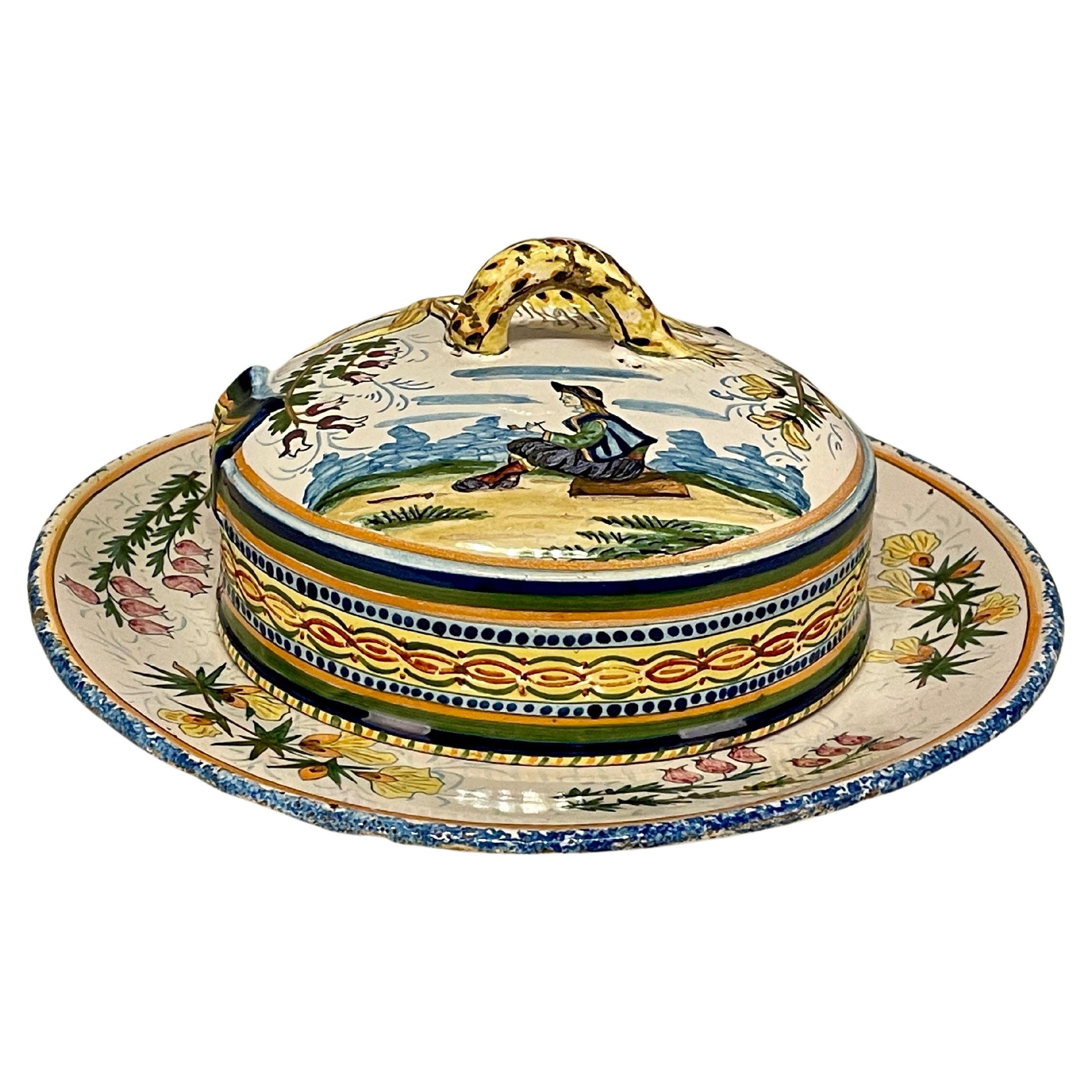 French Henriot Quimper Faience butter dish