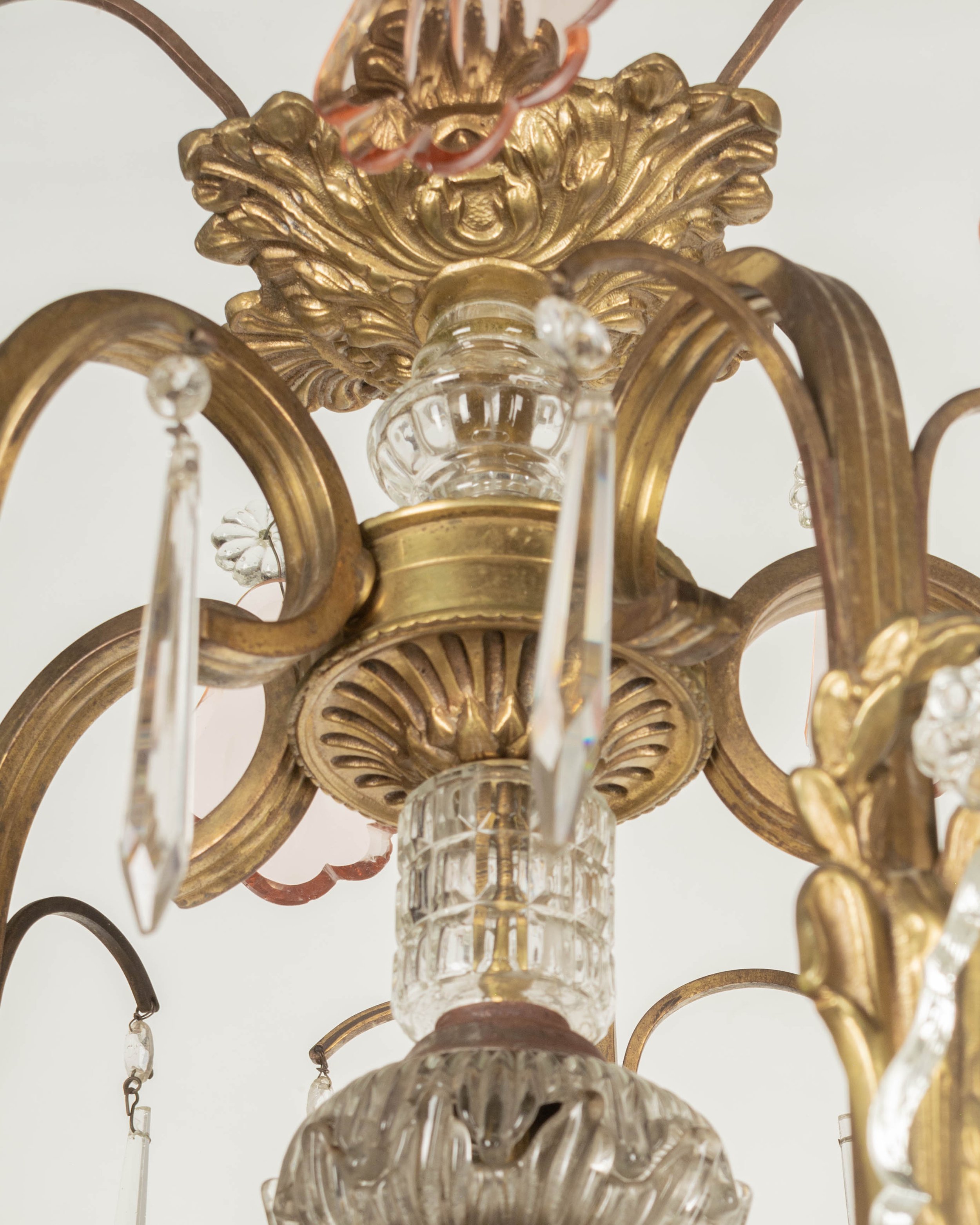 French Art Deco Brass and Crystal Chandelier