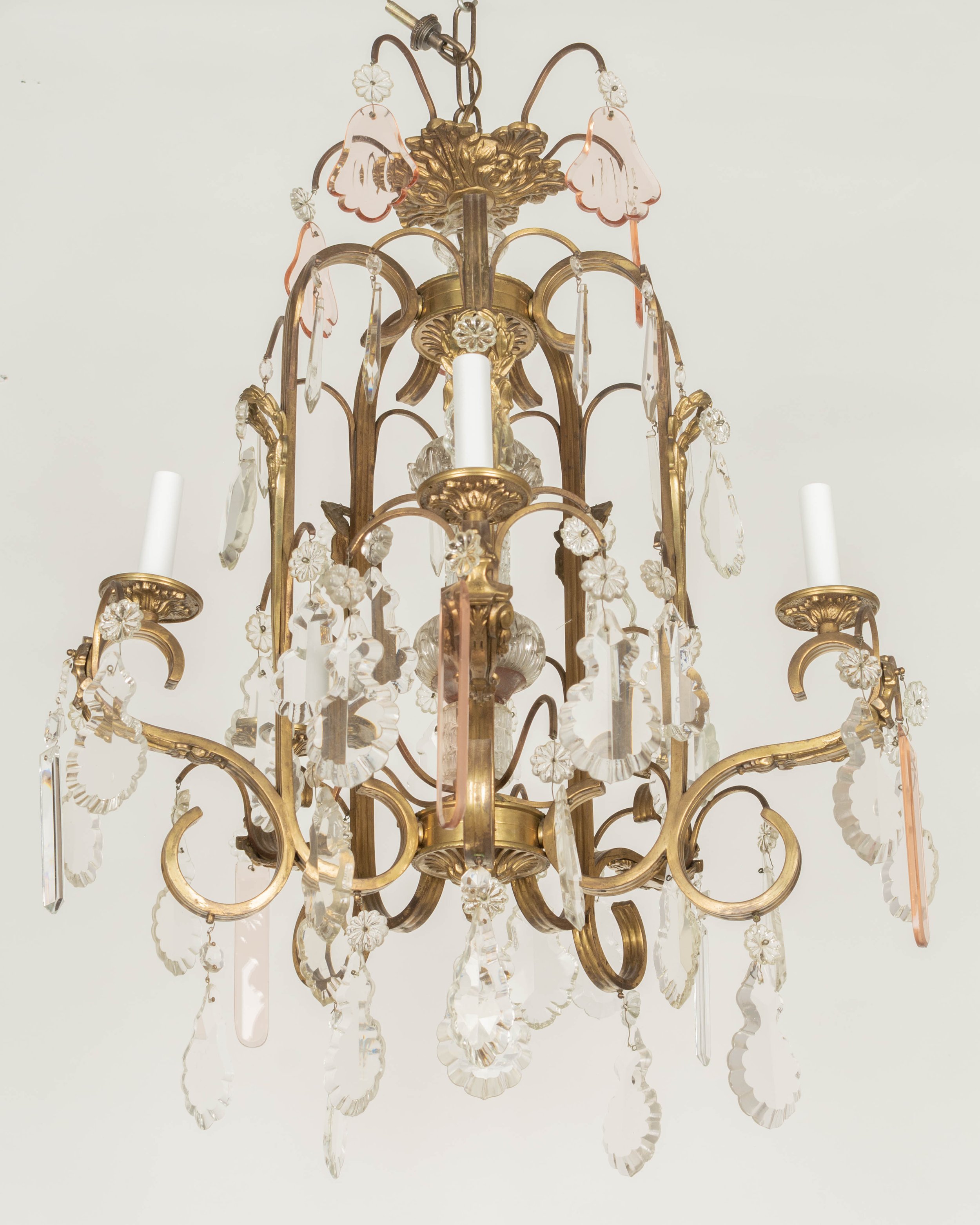 French Art Deco Brass and Crystal Chandelier