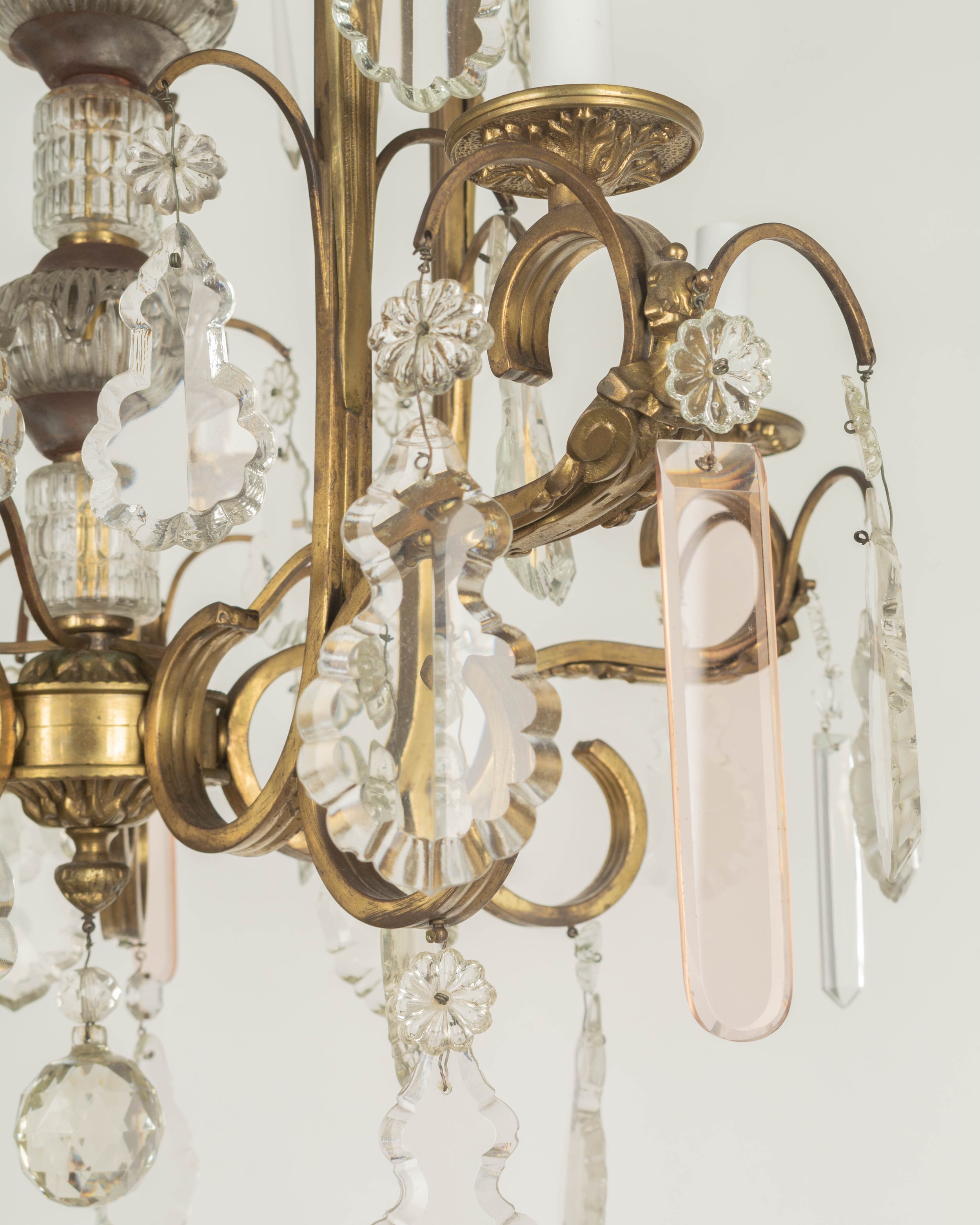 French Art Deco Brass and Crystal Chandelier