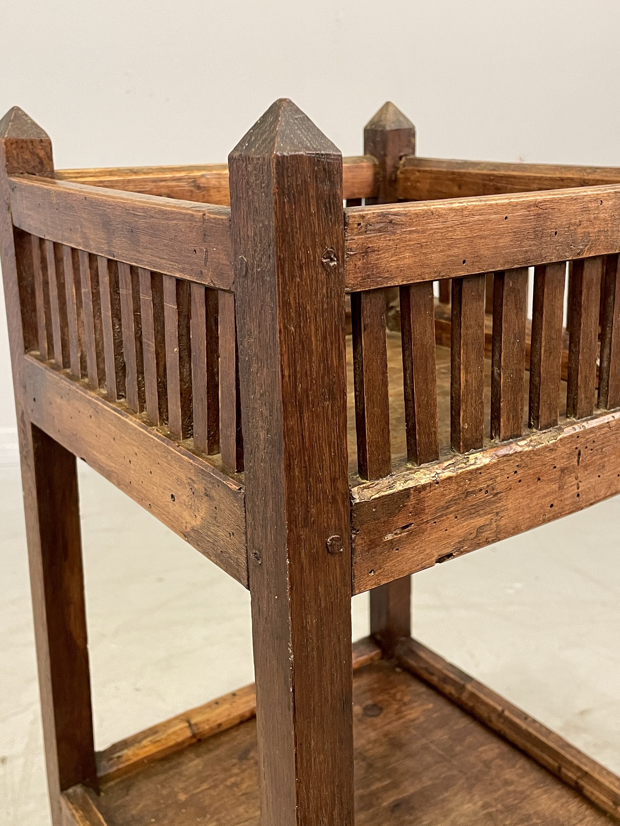 19th century French Provincial two tiers side table made of oak and beechwood. Pegged construction