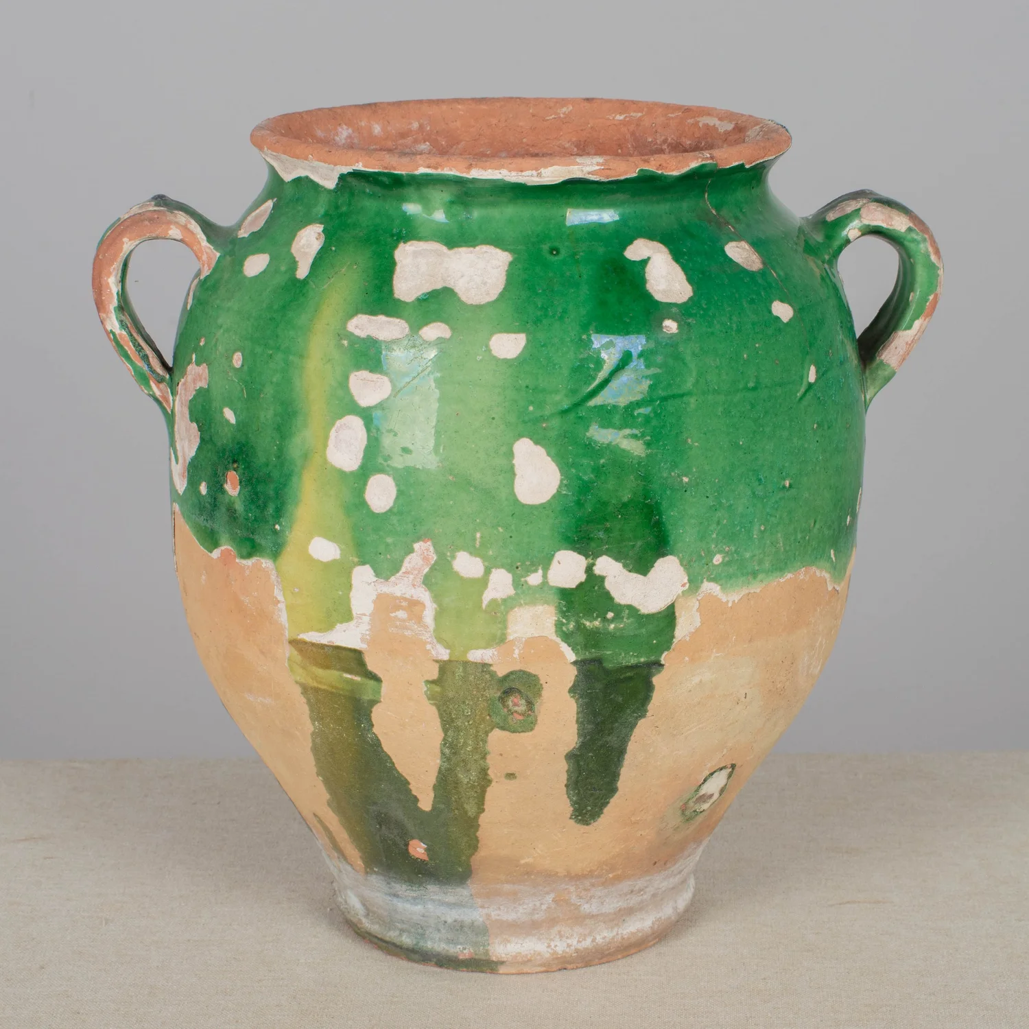 Jarre à Huile Française En Terre Cuite Vernissée Verte – Antique – Rustique 30cm