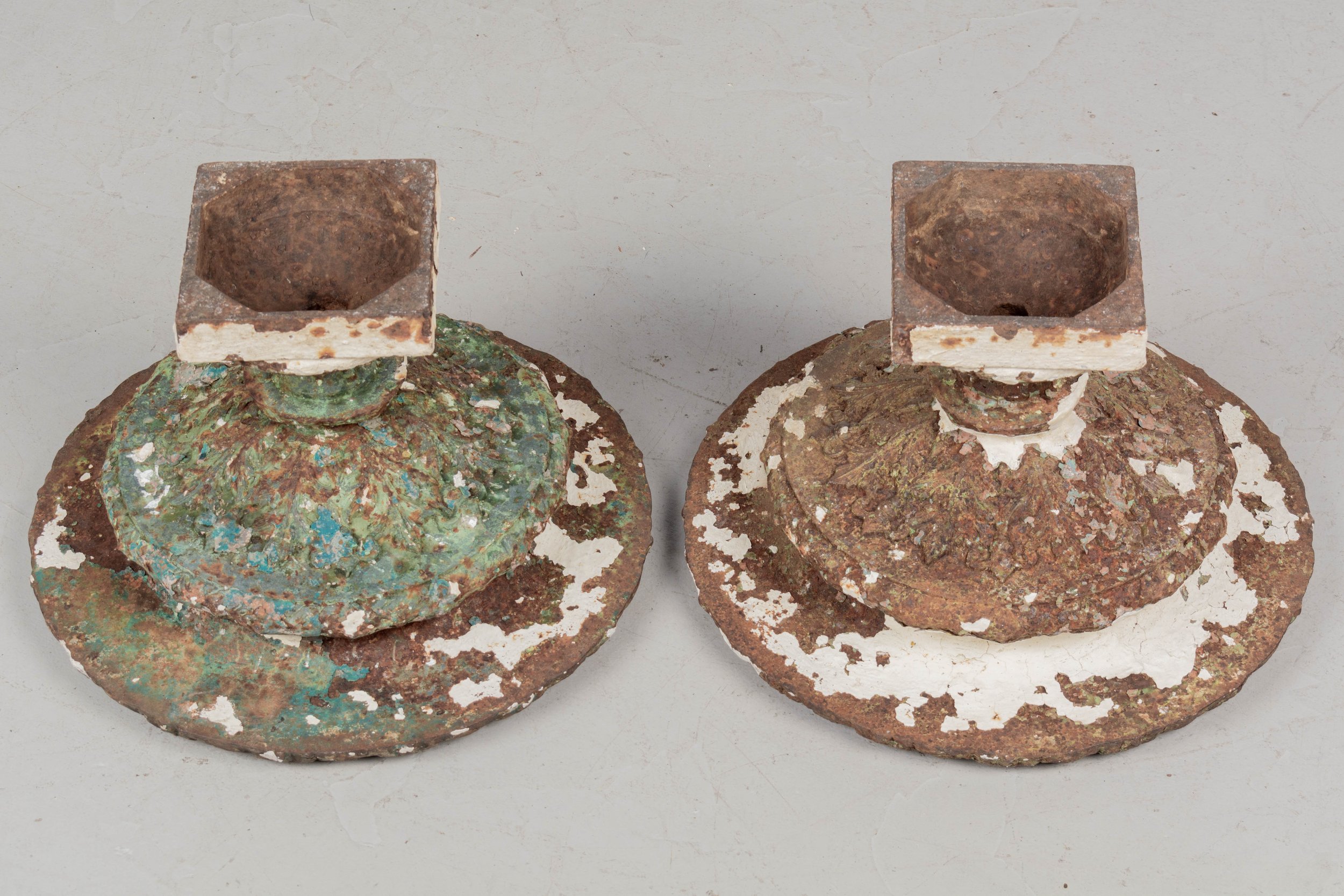 19th Century French Cast Iron Urns, a Pair