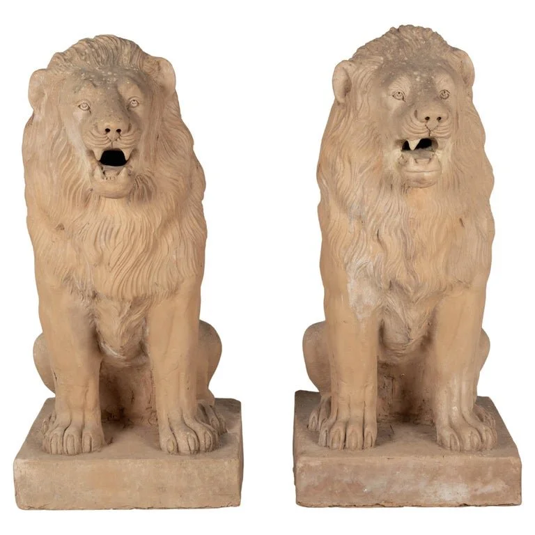 Pair of French Terracotta Garden Lions