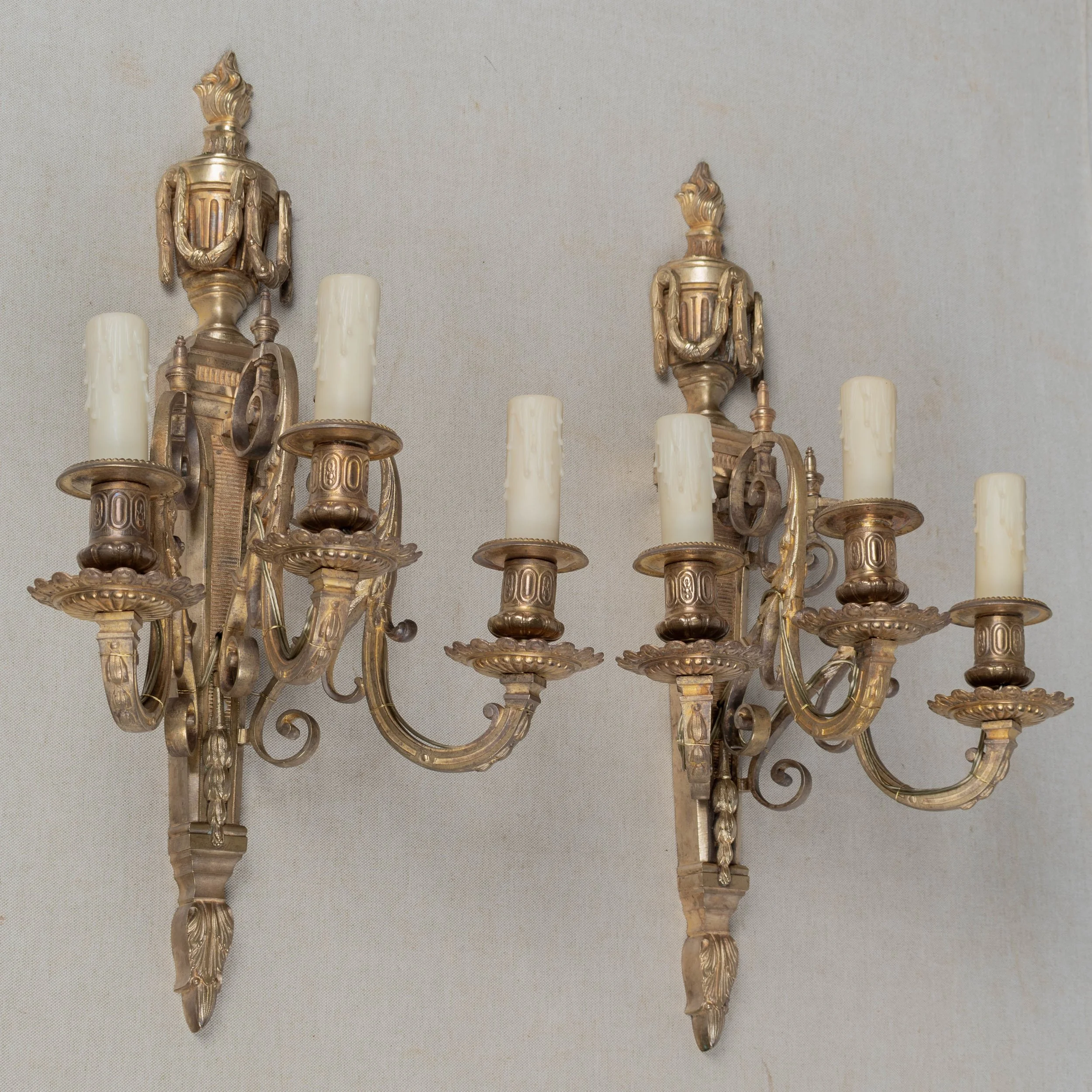 Pair of 19th Century Louis XVI Style Cast Bronze Wall Sconces