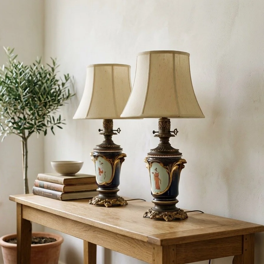 Pair of 19th Century French Vieux Paris Porcelain Lamps
#frenchantiquelamps
#antiqueoldparisporcelain
#parisporcelain
#oldparis
#antiquelighting
#frenchdecor
#parisiendecor