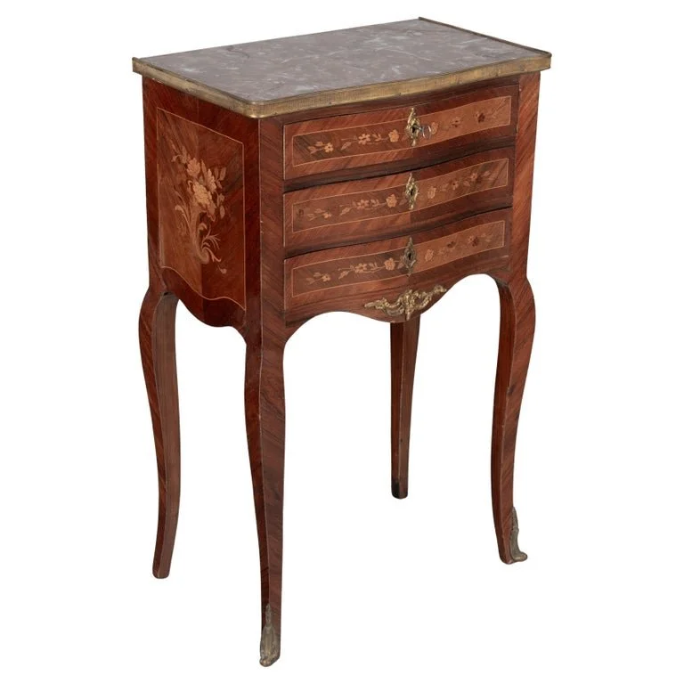 Louis XVI Style Marble Top Nightstand or Side Table