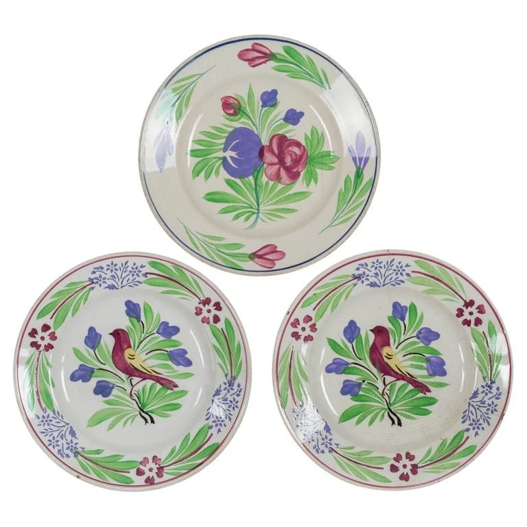 A set of three 19th Century French glazed faience plates made by Sarreguemines