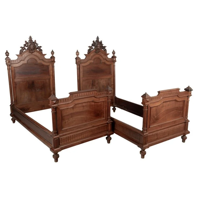 Pair of Italian Walnut Twin Bed Frames