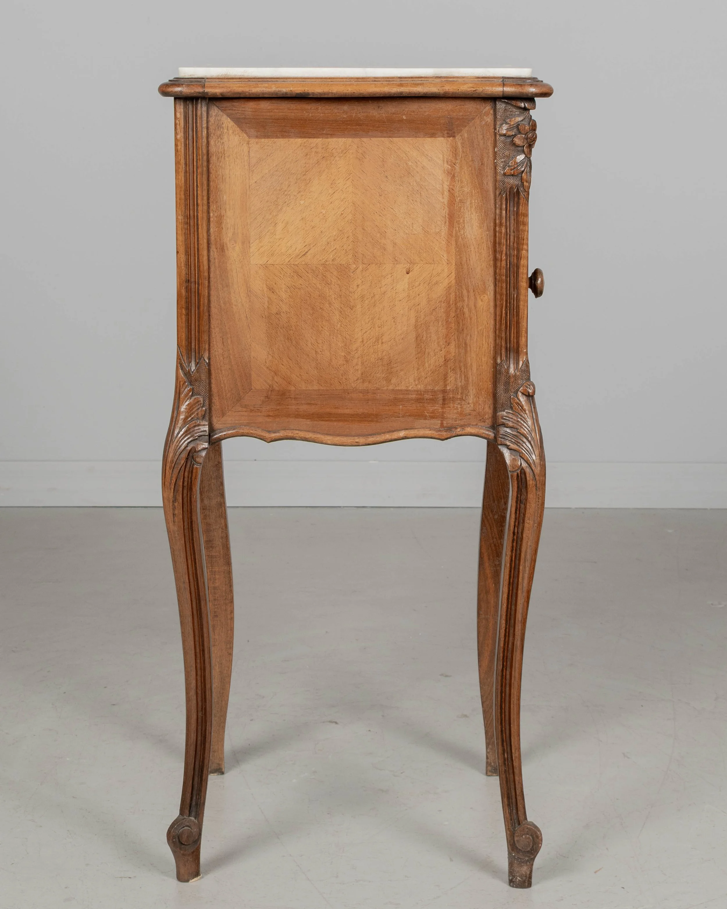 French Louis XV Style Nightstand, Walnut with Marble Top,