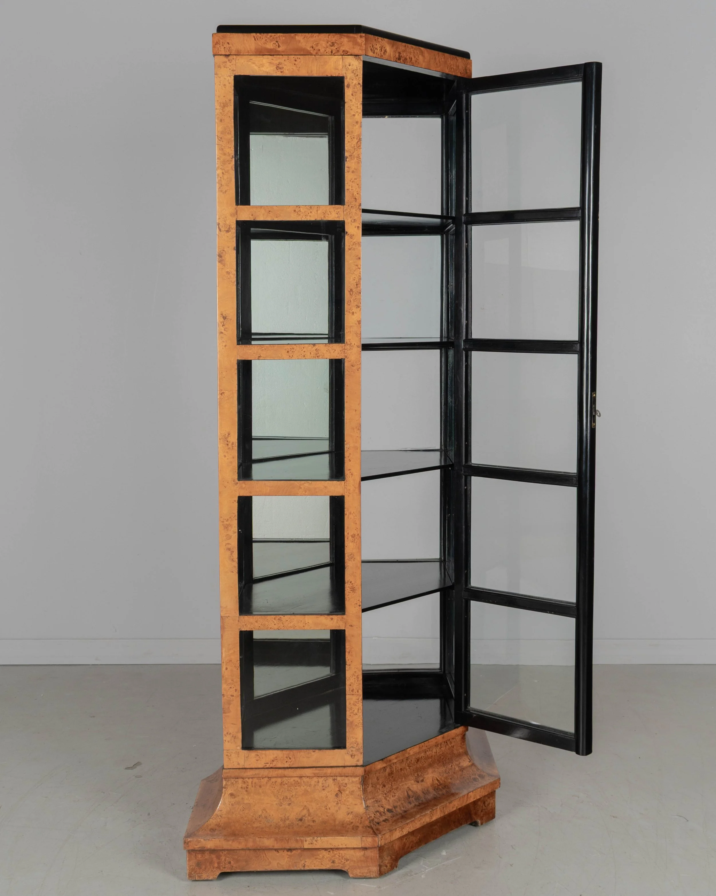 Biedermeier Hexagonal Vitrine, Elm Wood & Glass,