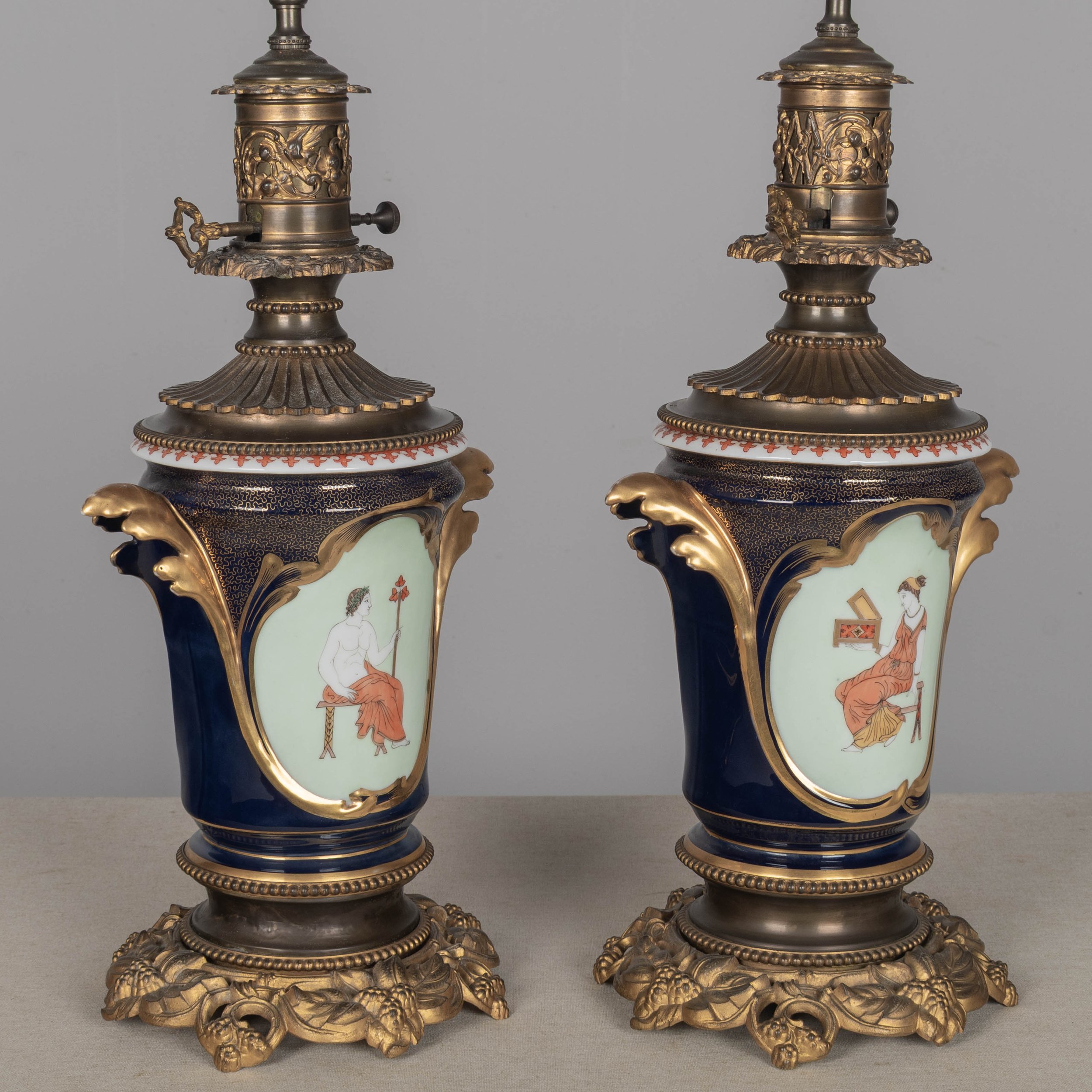 Pair of 19th Century French Vieux Paris Porcelain Lamps