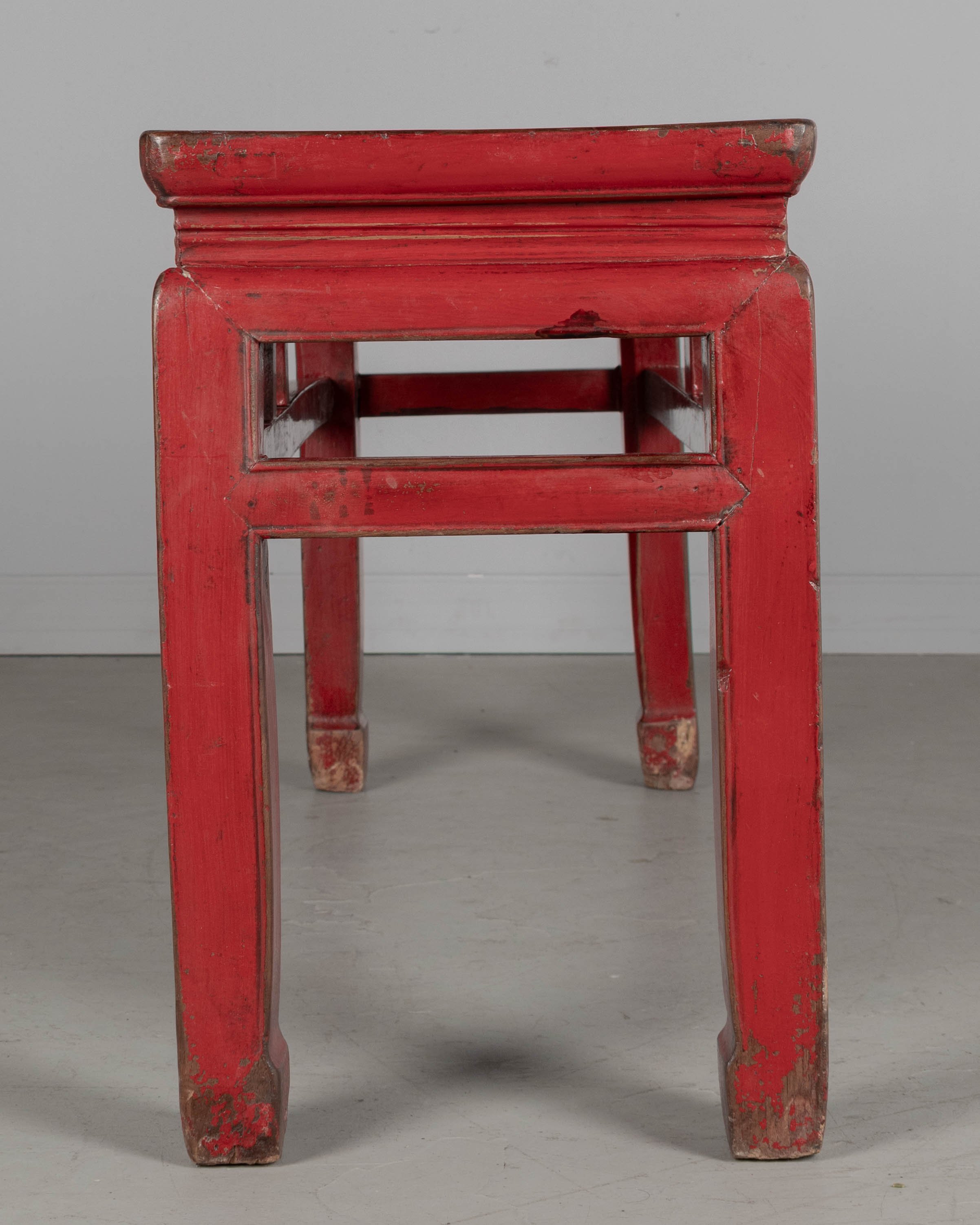 19th Century Chinese Qing Dynasty Red Lacquered Bench