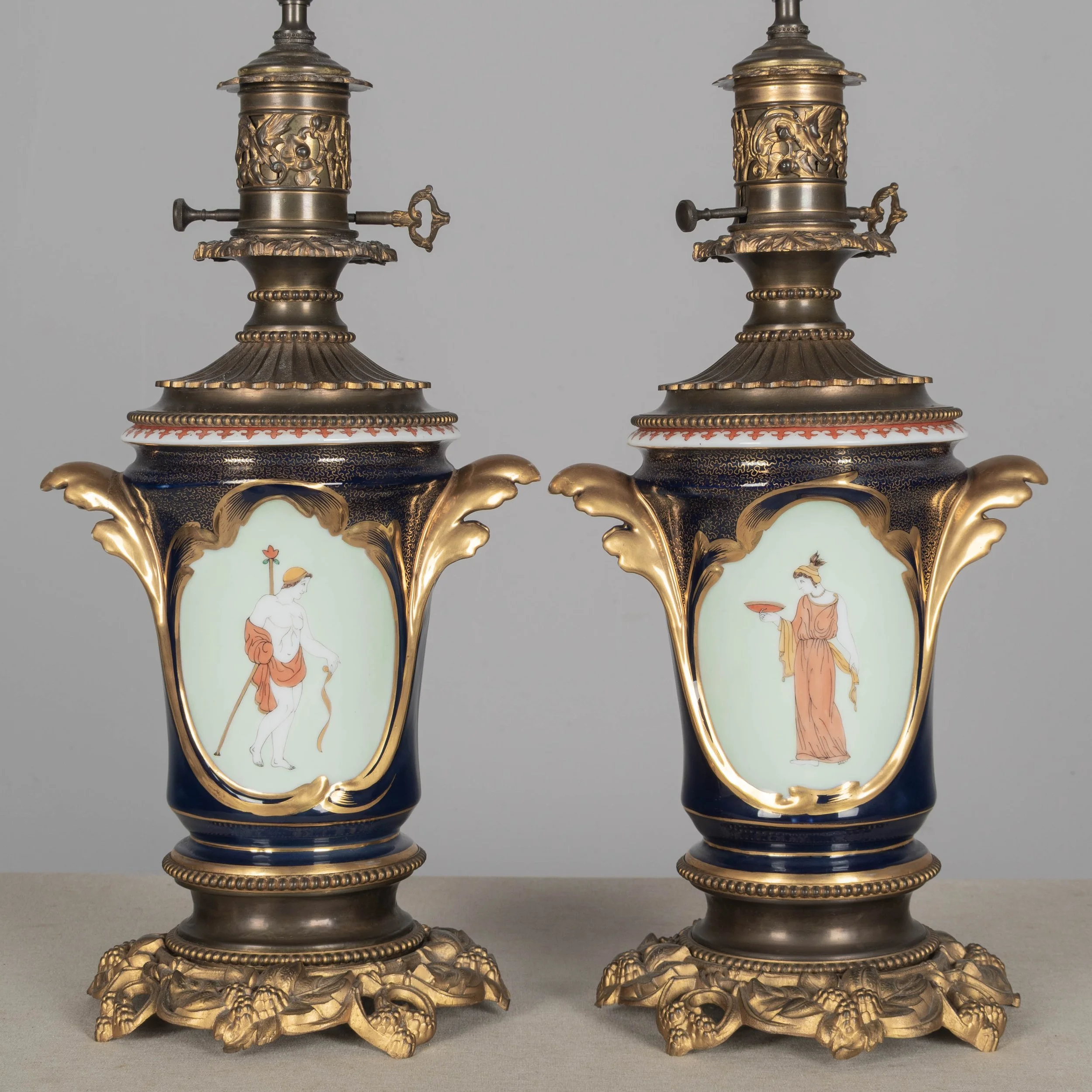 Pair of 19th Century French Vieux Paris Porcelain Lamps