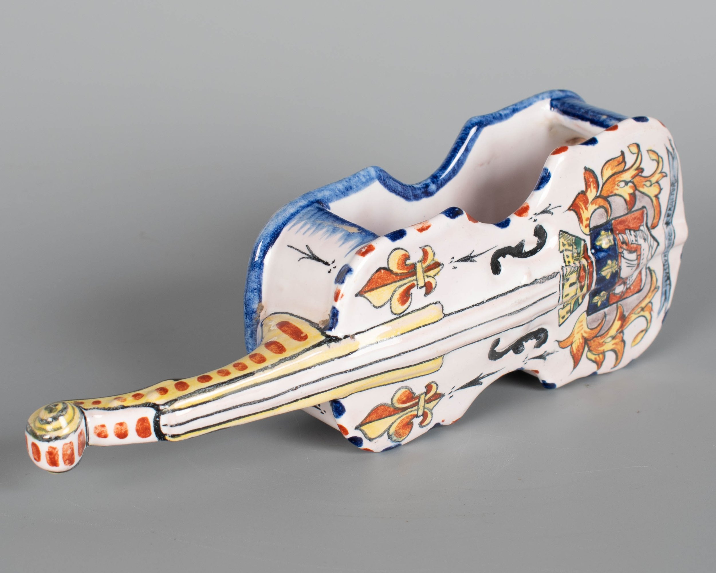 19th Century French Alcide Chaumeil Faience Miniature Violin Vessel