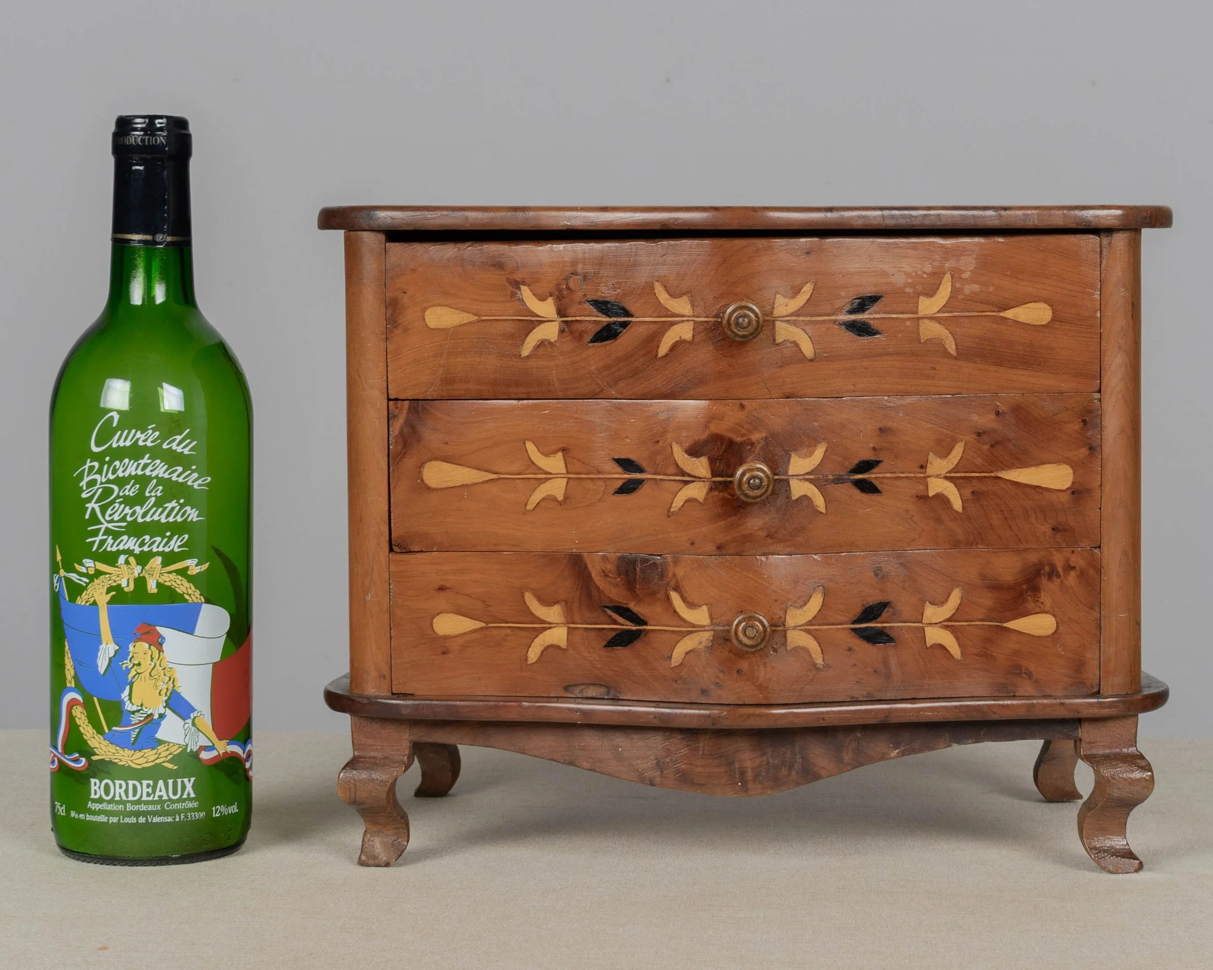 French Louis XV Miniature Commode, Solid Cherry with Inlay,