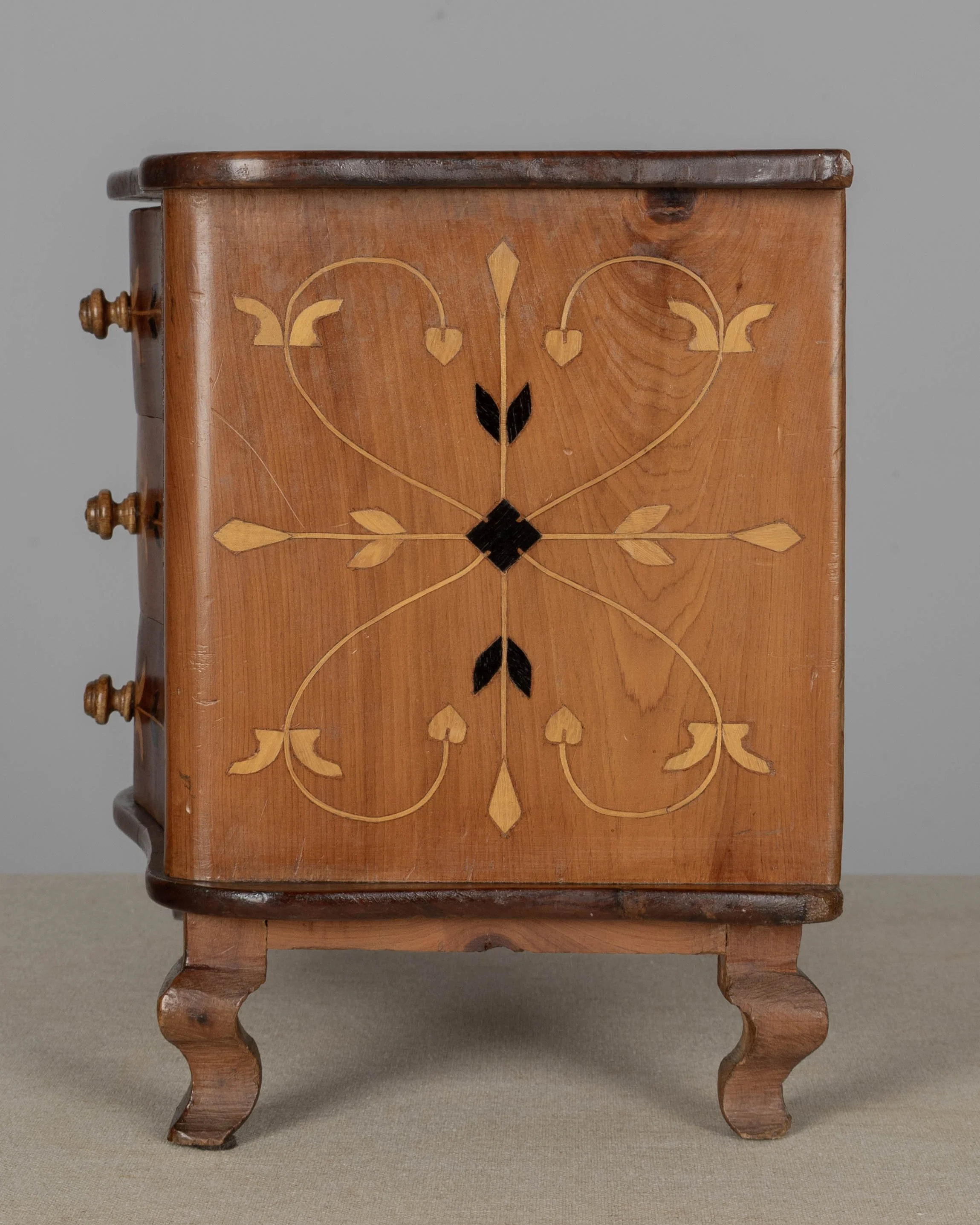 French Louis XV Miniature Commode, Solid Cherry with Inlay,