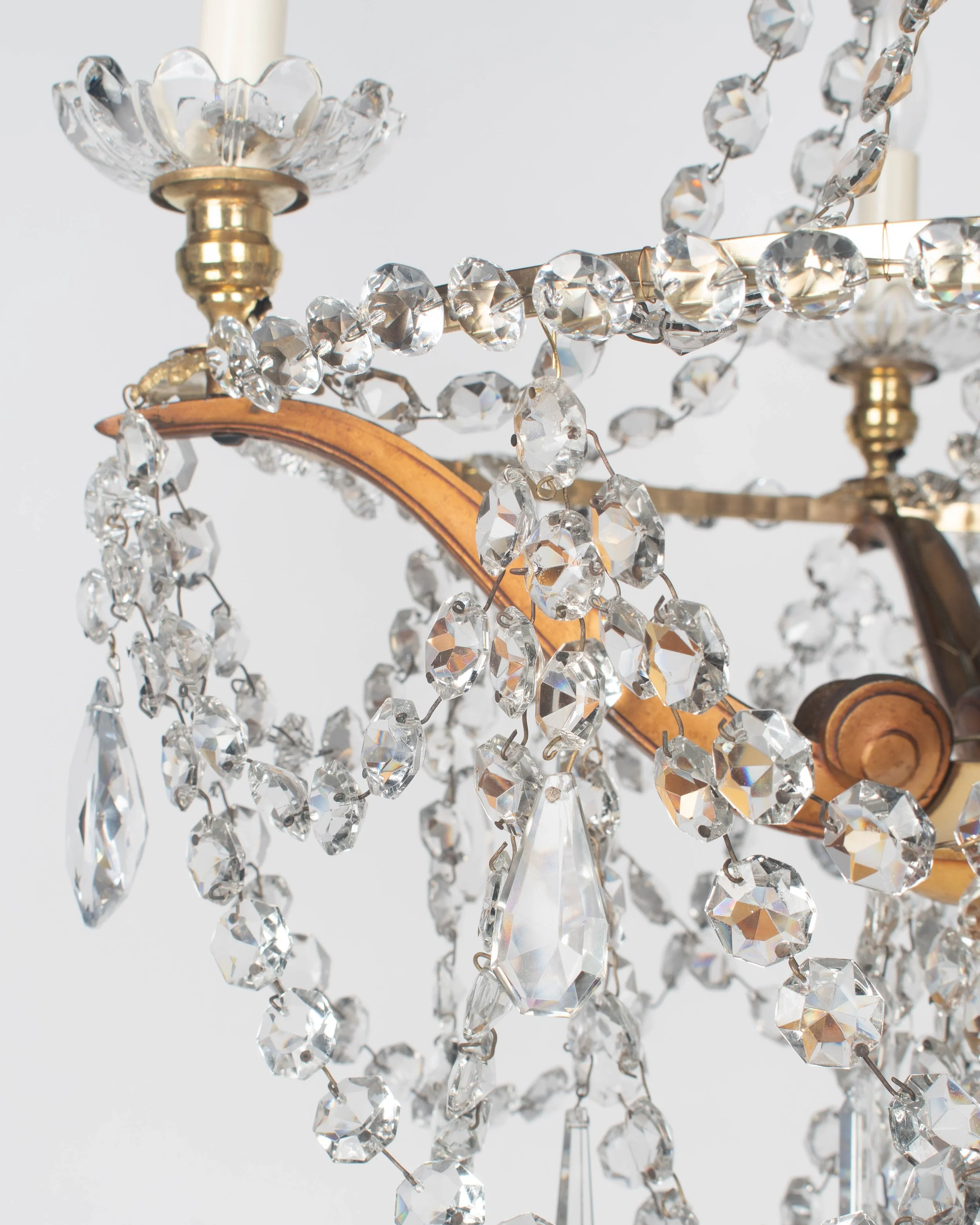 French Art Deco Brass and Crystal Chandelier 4 Lights