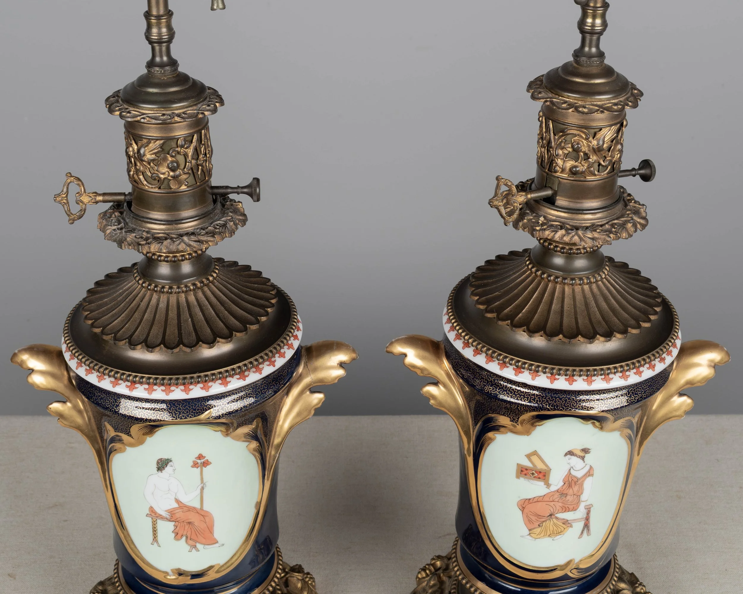 Pair of 19th Century French Vieux Paris Porcelain Lamps