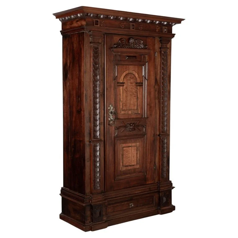 19th Century French Perigord Armoire made of solid walnut and veneers of walnut with pine as a secondary wood.