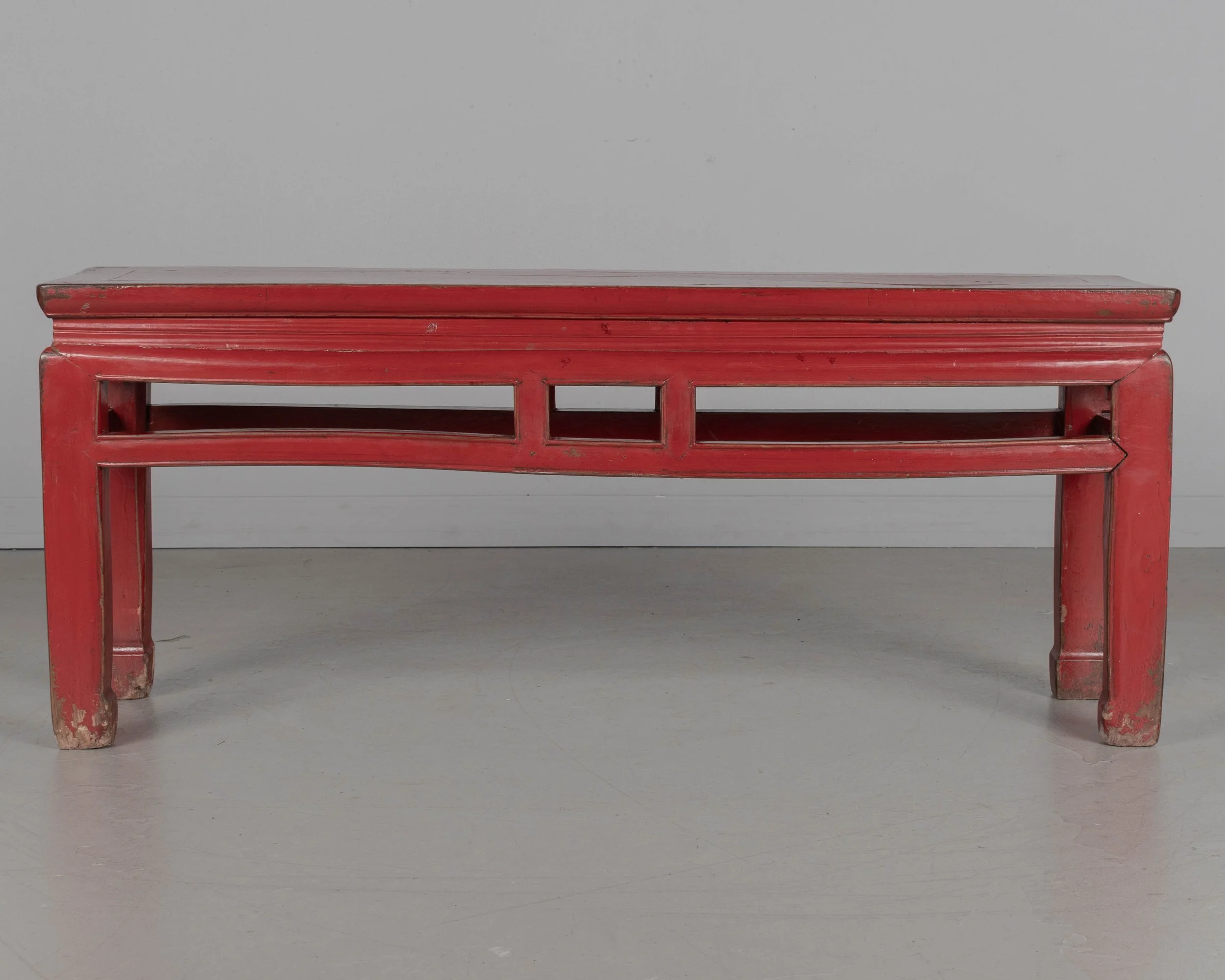 19th Century Chinese Qing Dynasty Red Lacquered Bench