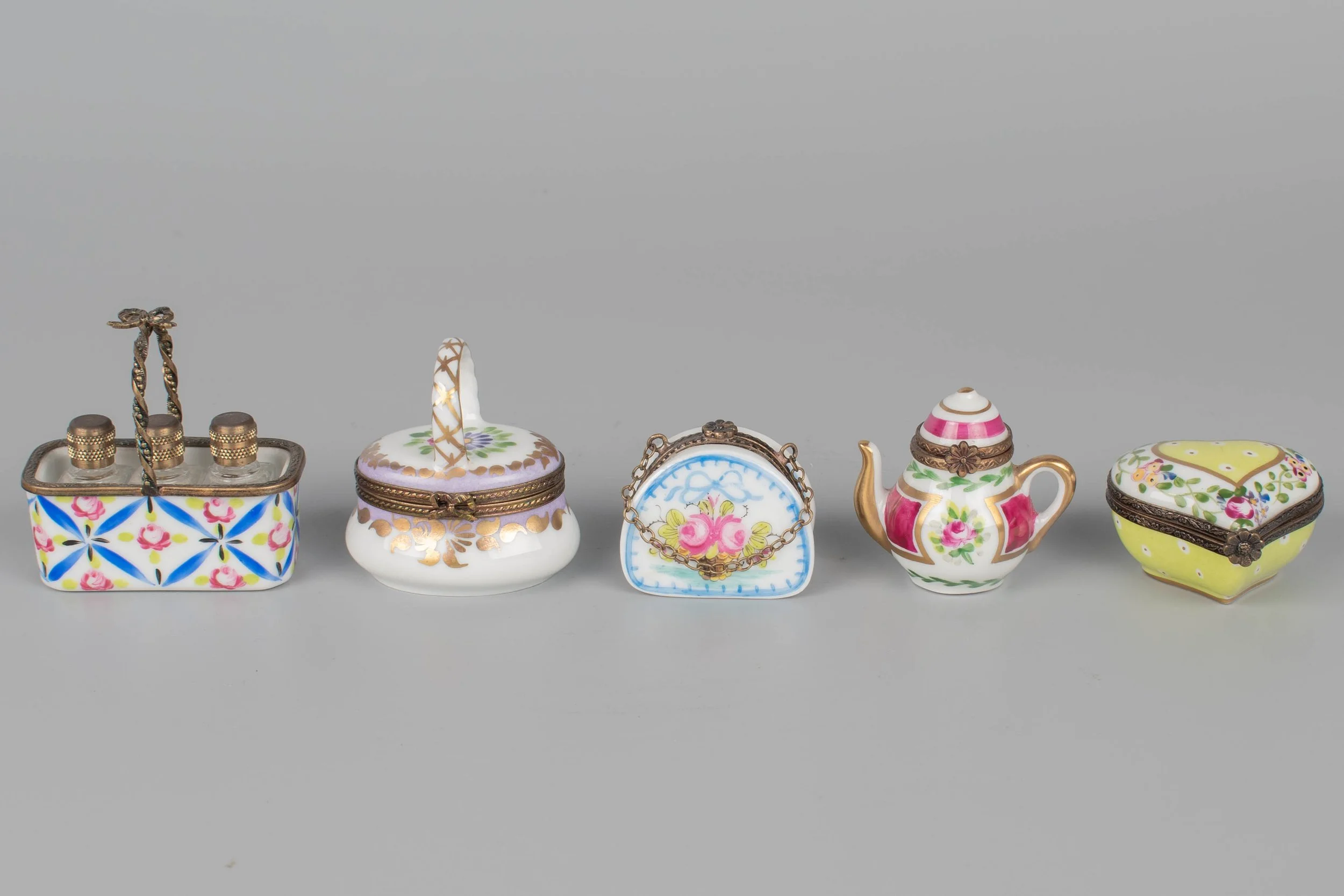 Limoges French Hand Painted Porcelain Boxes, Set of 5