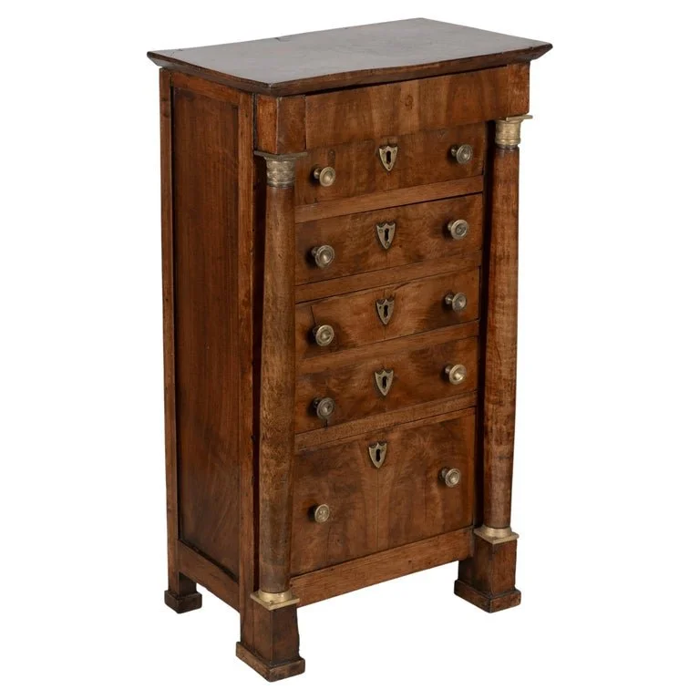 French Empire Miniature Semainier Chest, Walnut & Brass, Circa 1800
