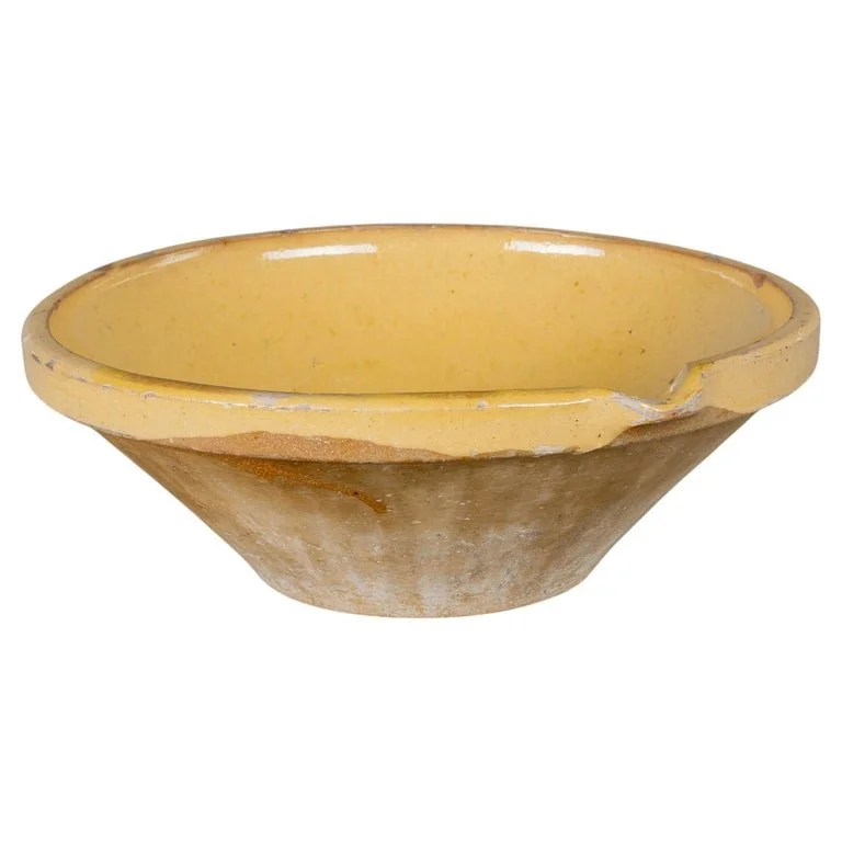 French Country Yellow Glazed Earthenware Tian Bowl, Rustic Provence