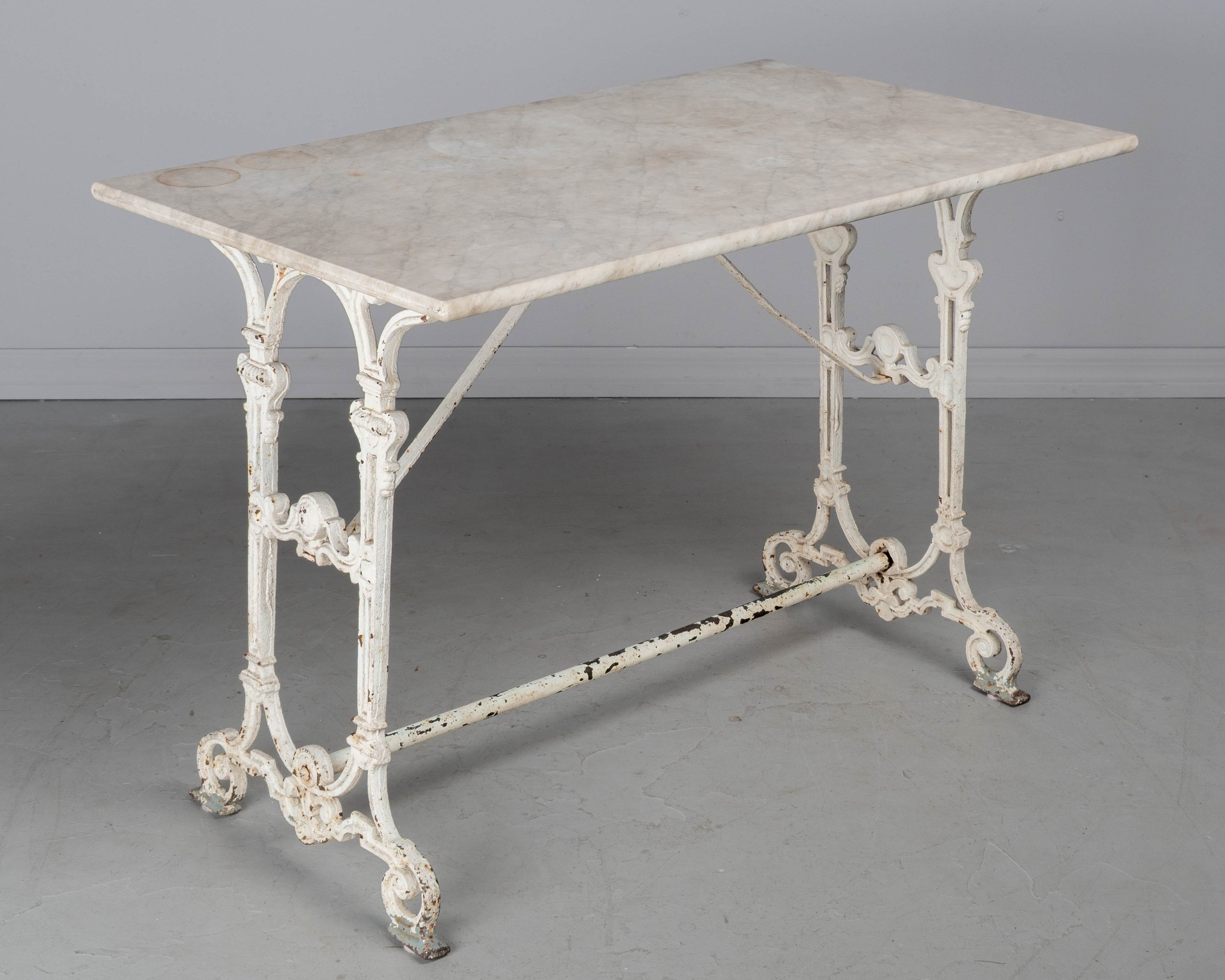19th Century French Cast Iron Marble Top Bistro Table
