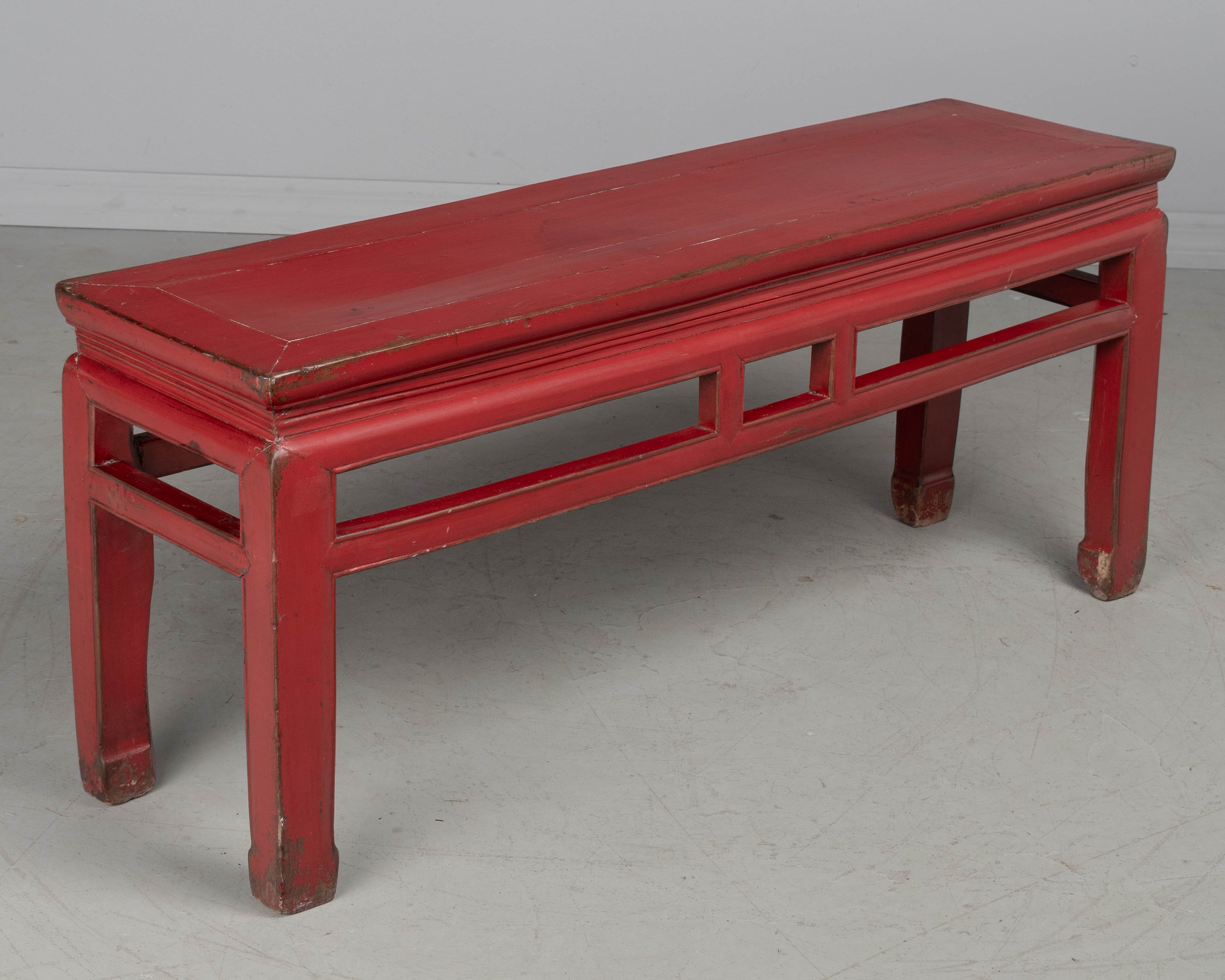 19th Century Chinese Qing Dynasty Red Lacquered Bench