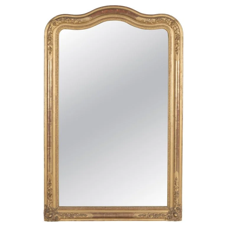 Louis Philippe Gilded Mirror, French Antique Floral Decor, Circa 1880