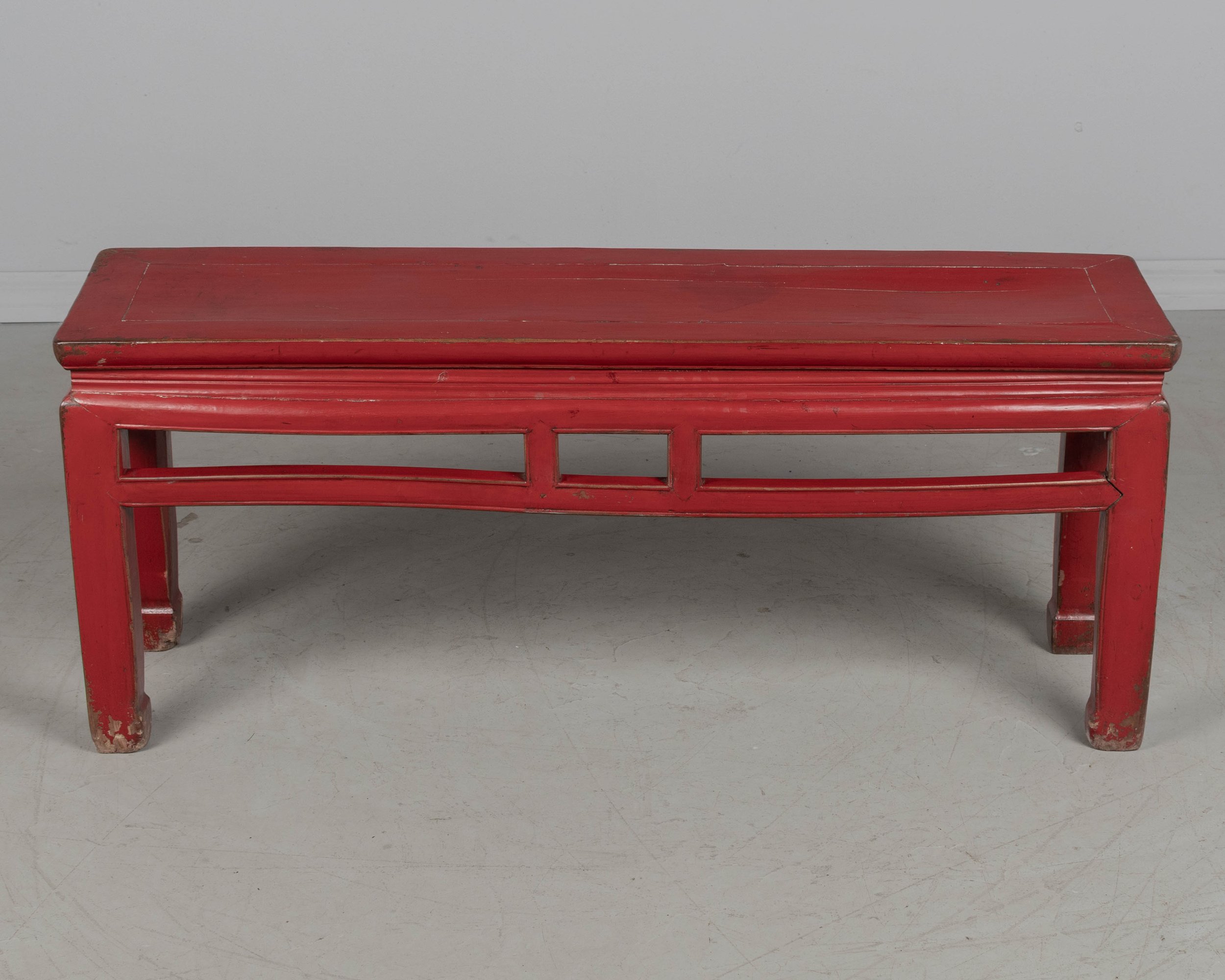 19th Century Chinese Qing Dynasty Red Lacquered Bench