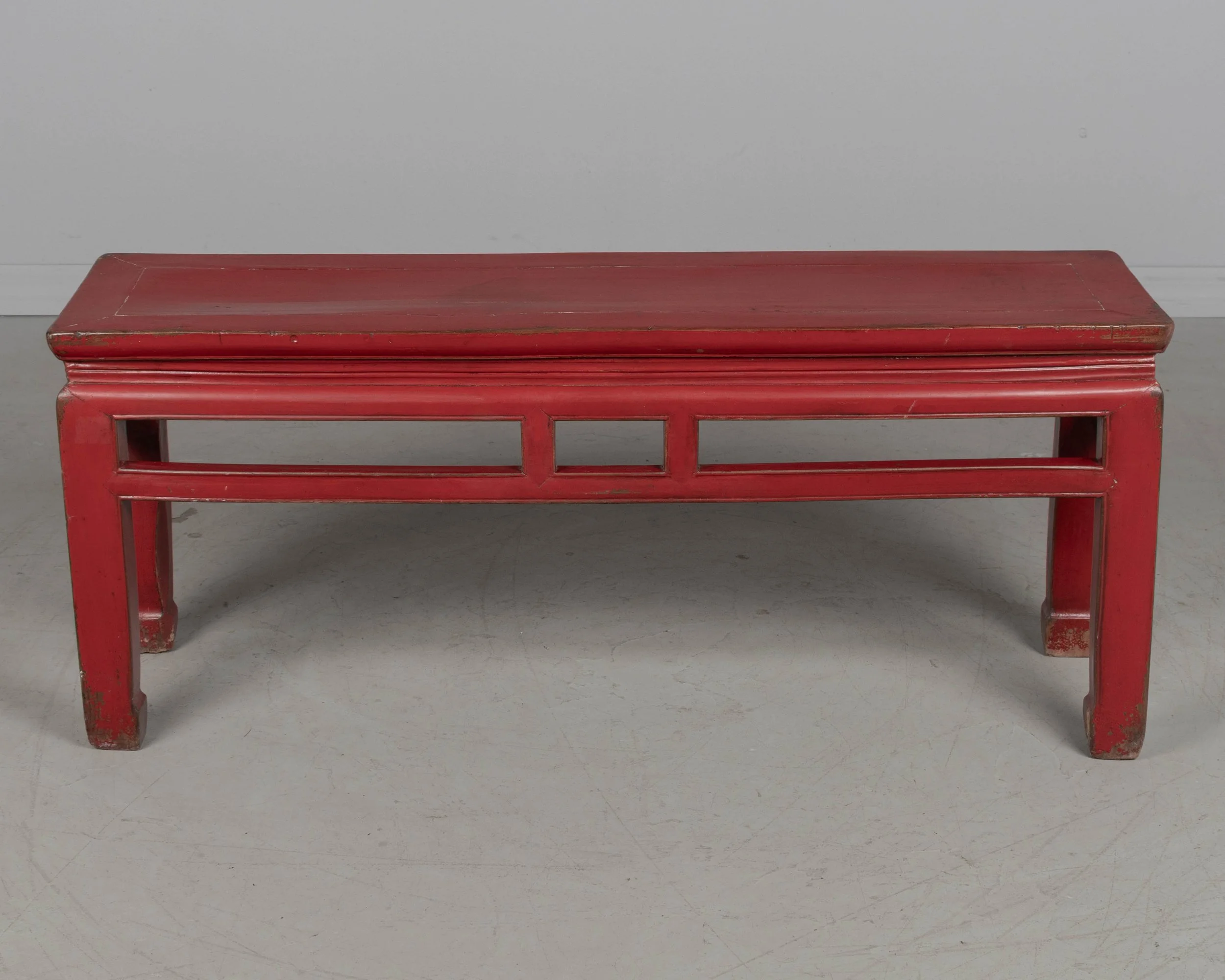 19th Century Chinese Qing Dynasty Red Lacquered Bench