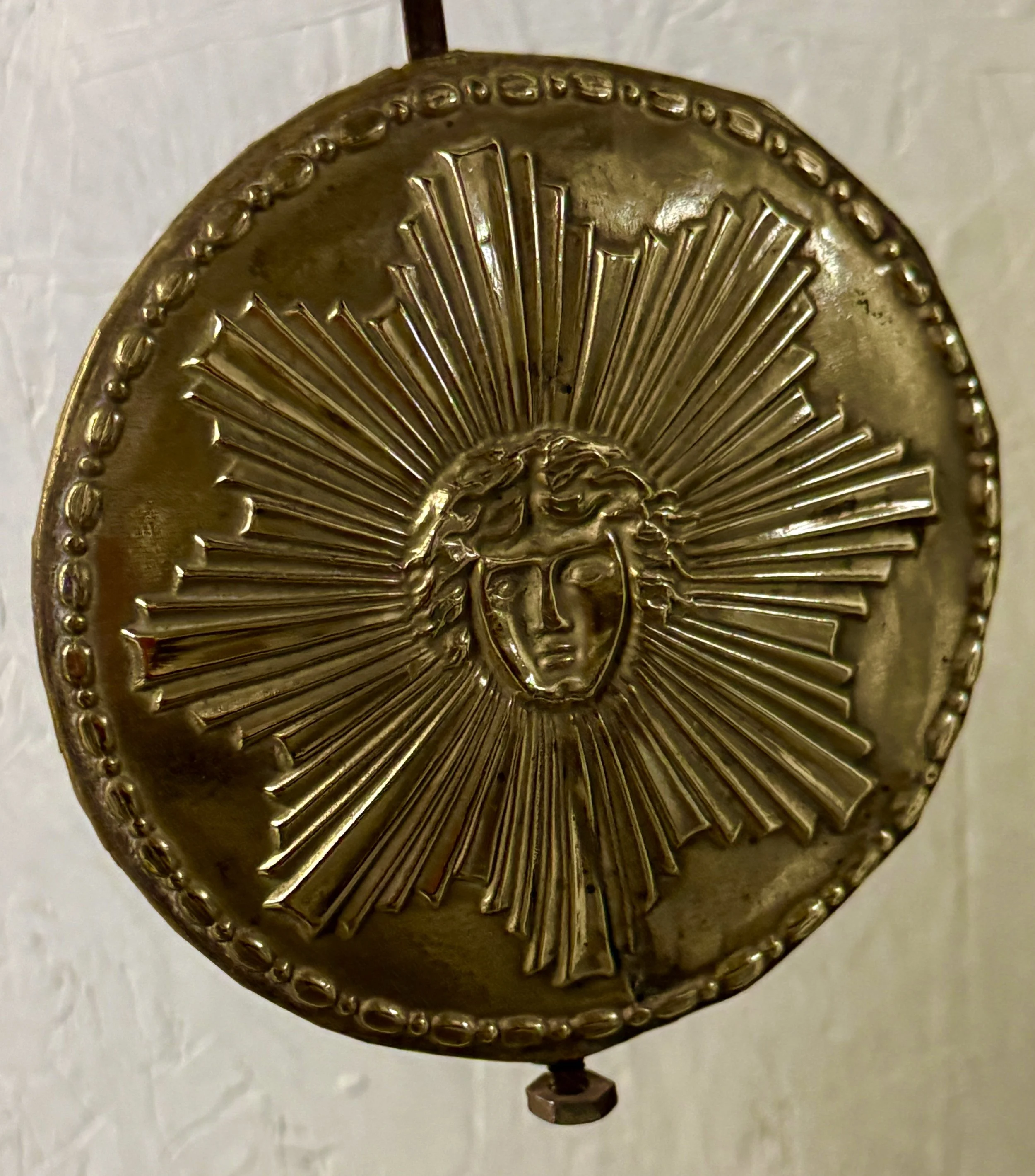 A late 19th century Morbier works for a tall case clock from Jobert Horloger at St Laurent Mâcon with brass embossment of Sun King