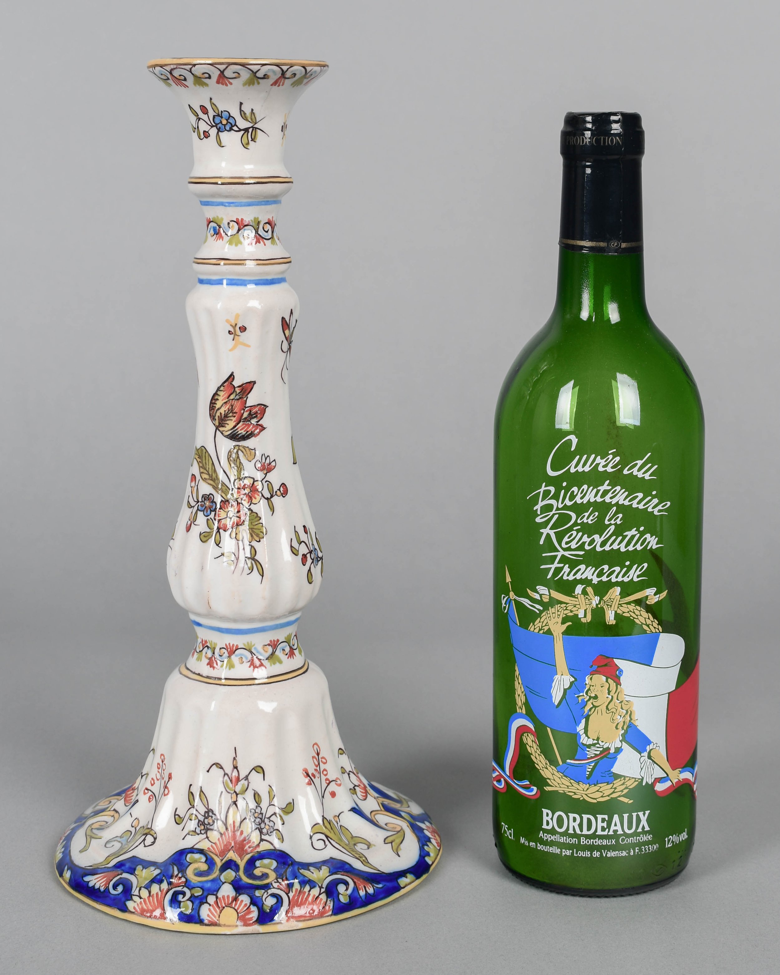 French Desvres Faience Candlestick