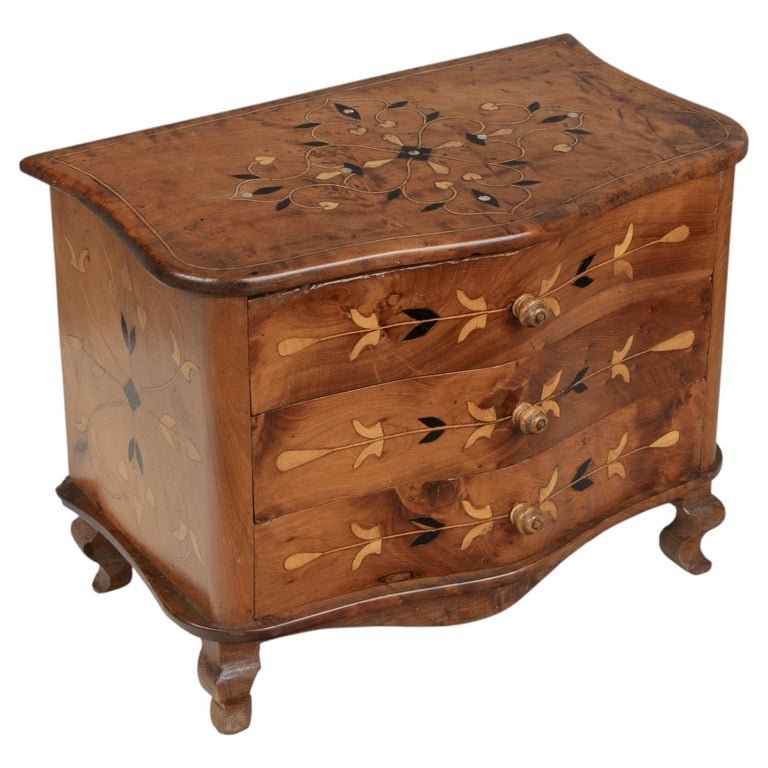 French Louis XV Miniature Commode, Solid Cherry with Inlay,