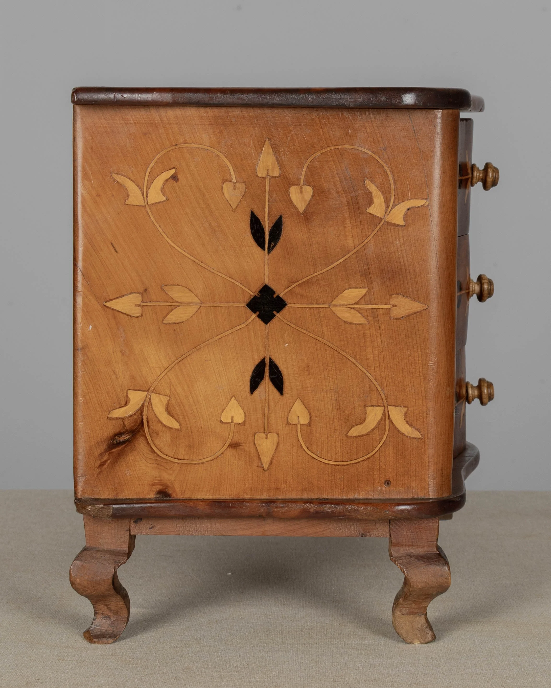 French Louis XV Miniature Commode, Solid Cherry with Inlay,