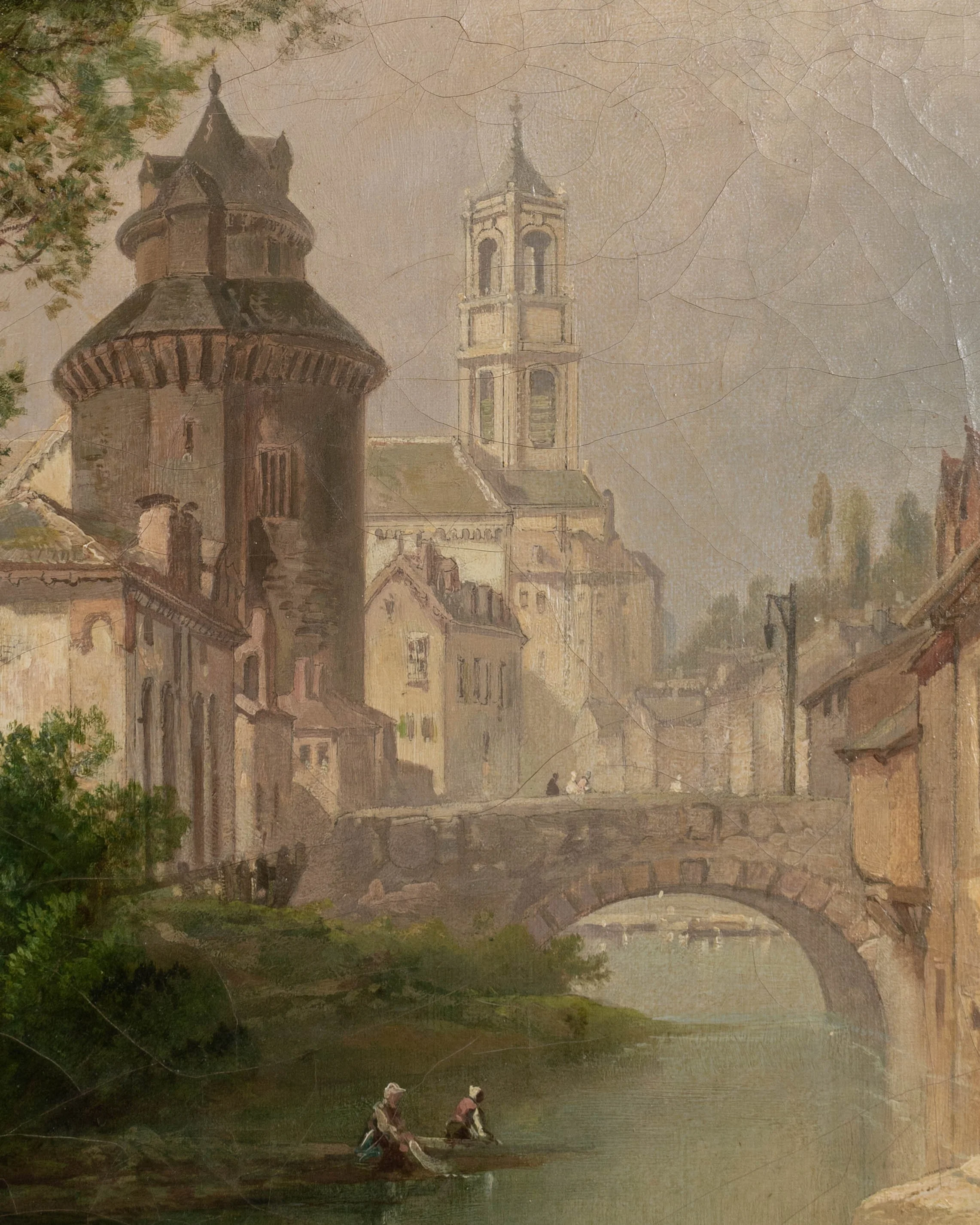 19th Century Painting by James Vivien de Fleury "Montfort, Brittany"