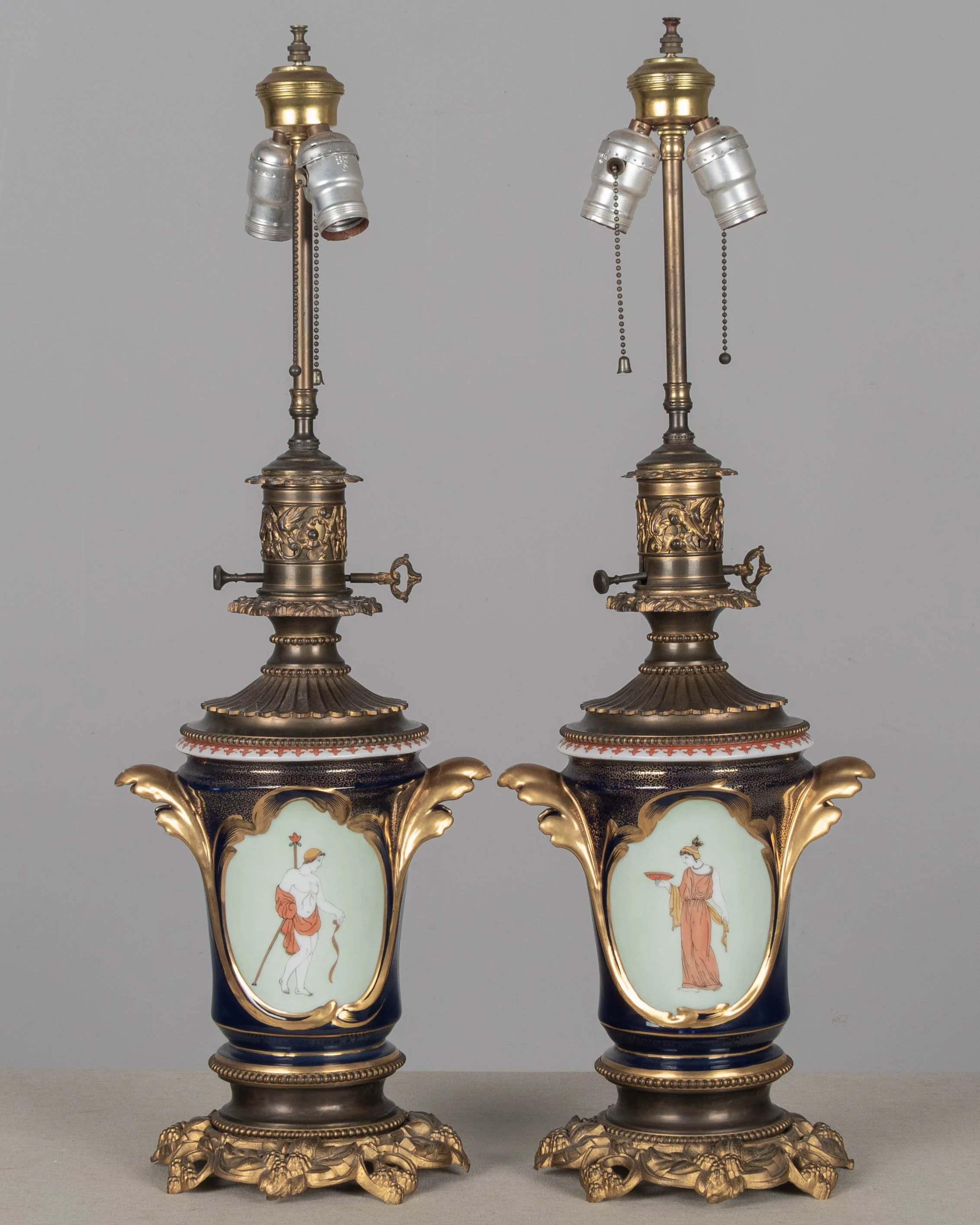 Pair of 19th Century French Vieux Paris Porcelain Lamps